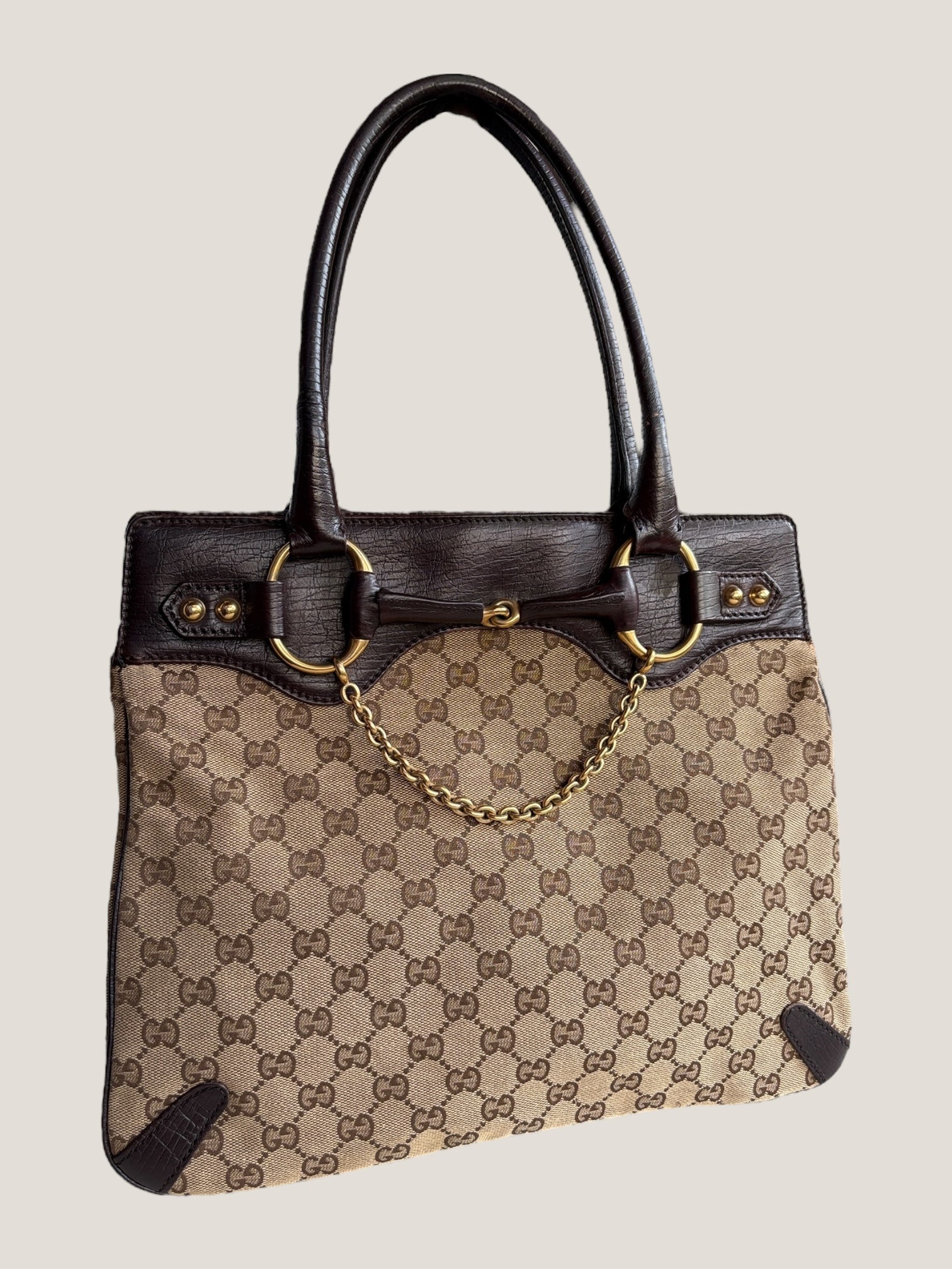Gucci Tote GG Canvas Horsebit con catena dorata
