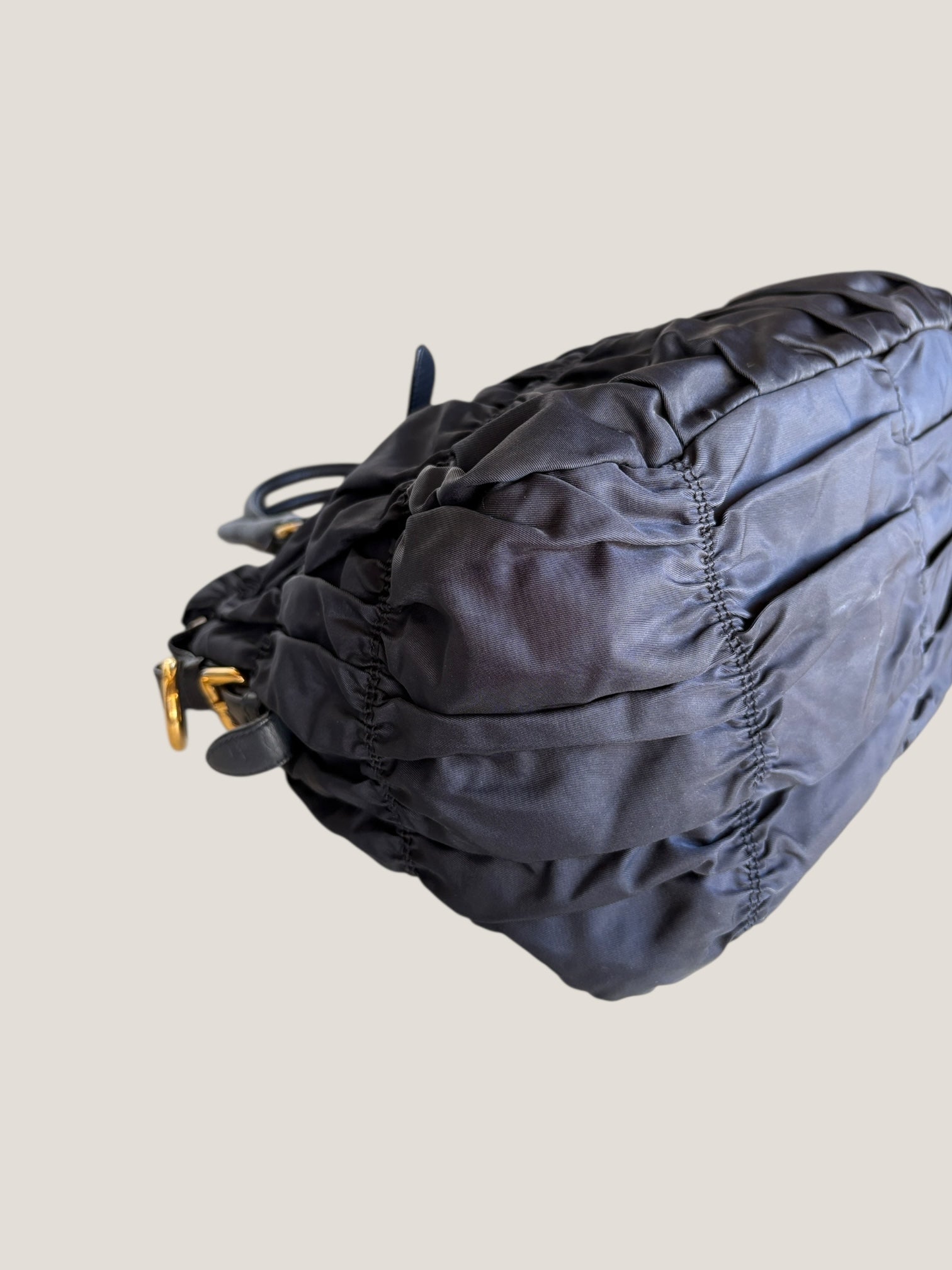 Prada Tote in Tessuto Blu con finiture in pelle e tracolla