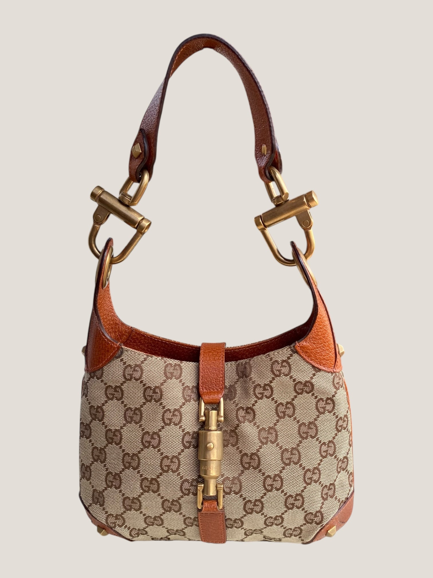 Gucci Jackie in tela GG con finiture in pelle cuoio