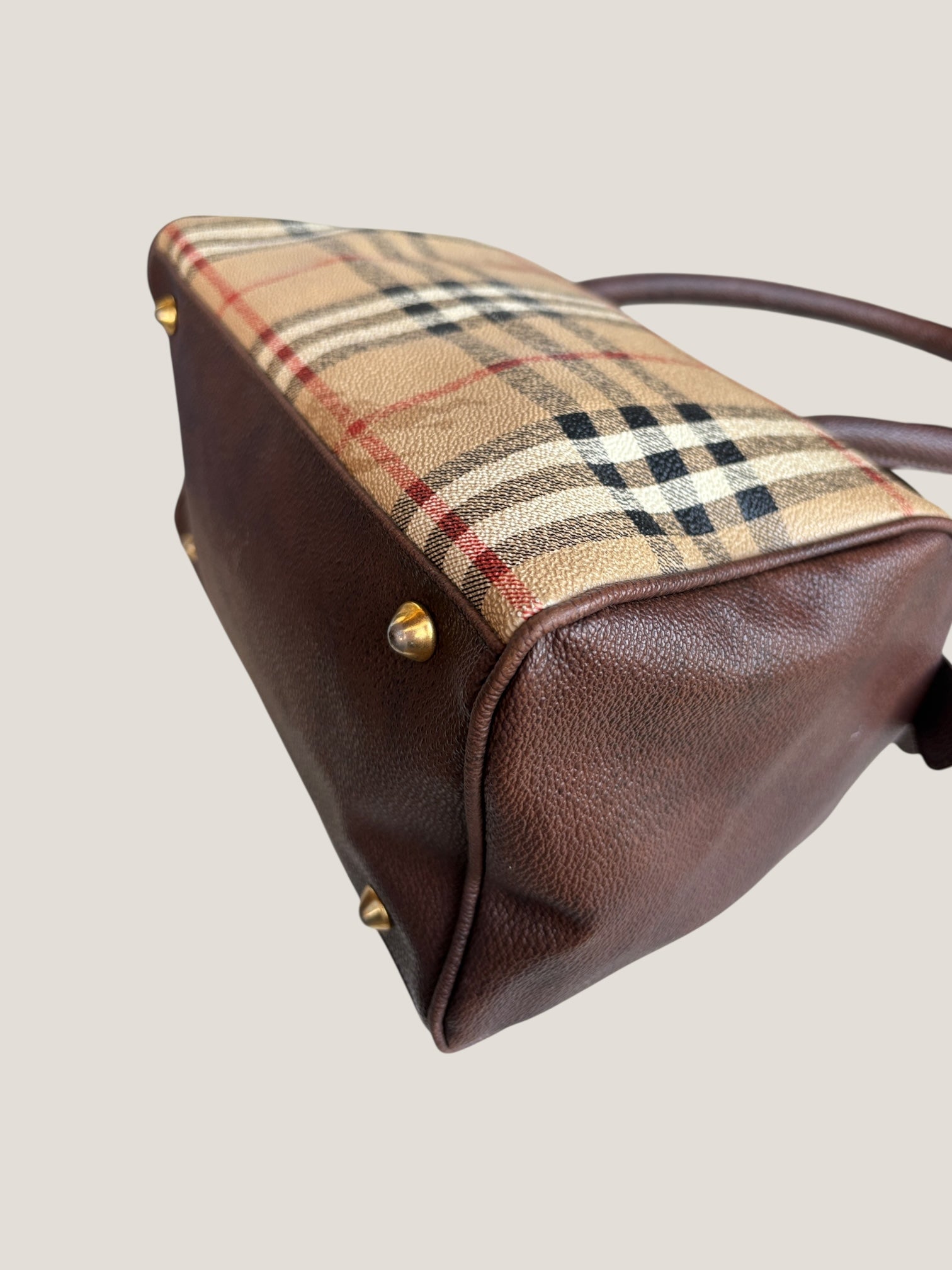 Burberrys mini Boston vintage in tela check e pelle marrone