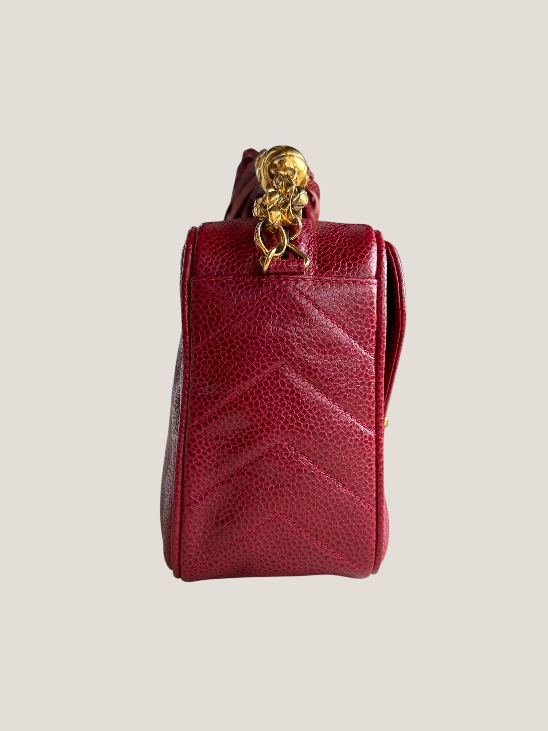 Chanel Vintage Camera Bag in Caviar Rosso con Frange
