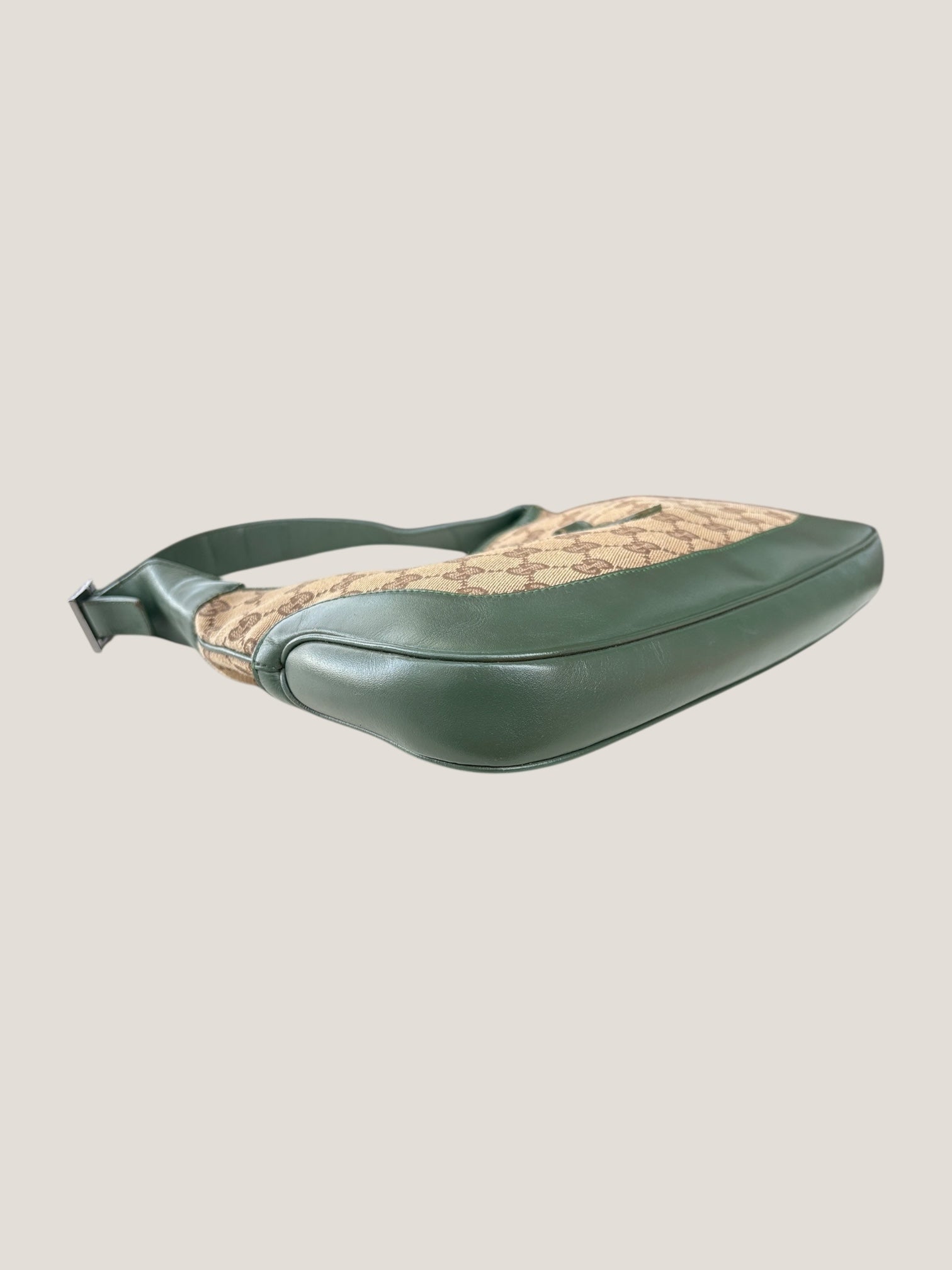 Gucci Jackie GG canvas con profili in pelle verde