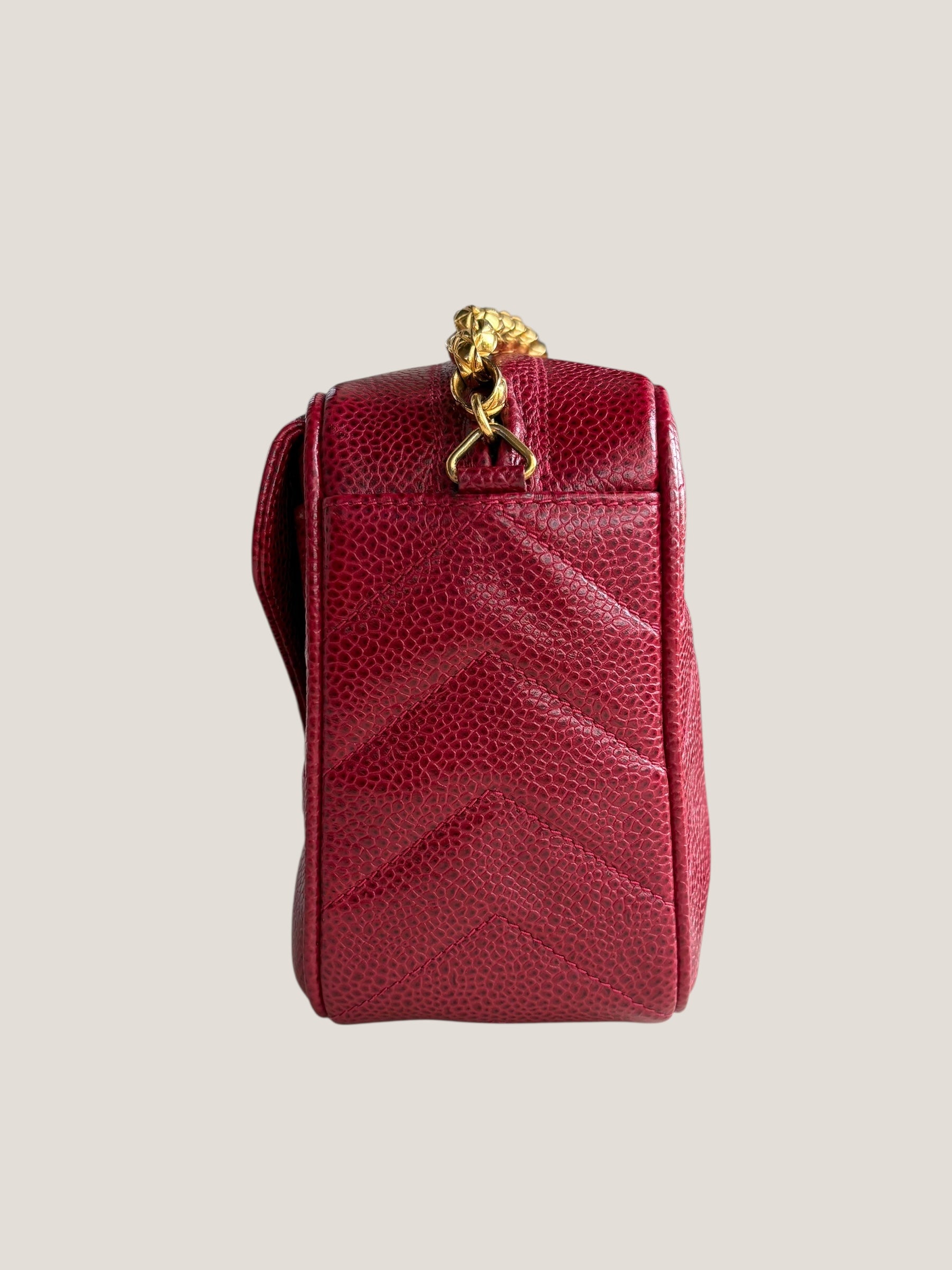 Chanel Vintage Camera Bag in Caviar Rosso con Frange