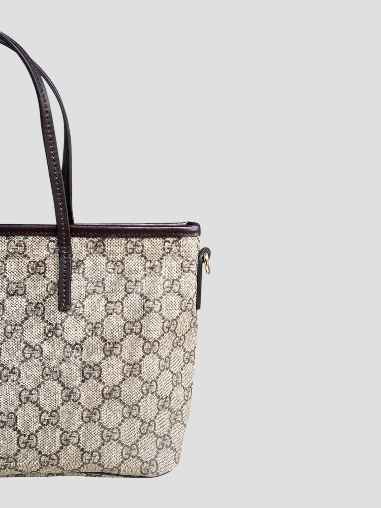 Gucci tote GG canvas con manici lunghi in pelle marrone