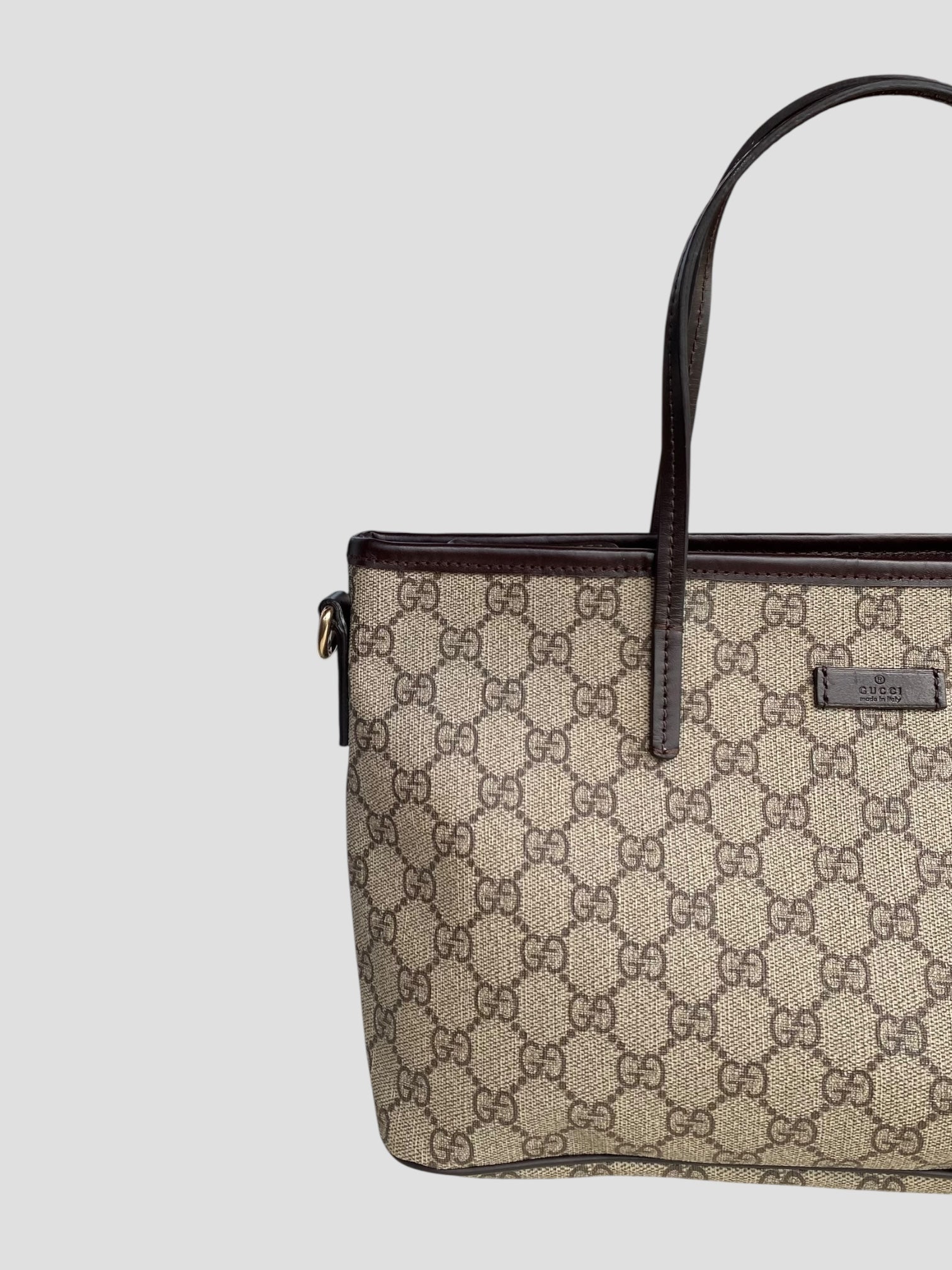 Gucci tote GG canvas con manici lunghi in pelle marrone