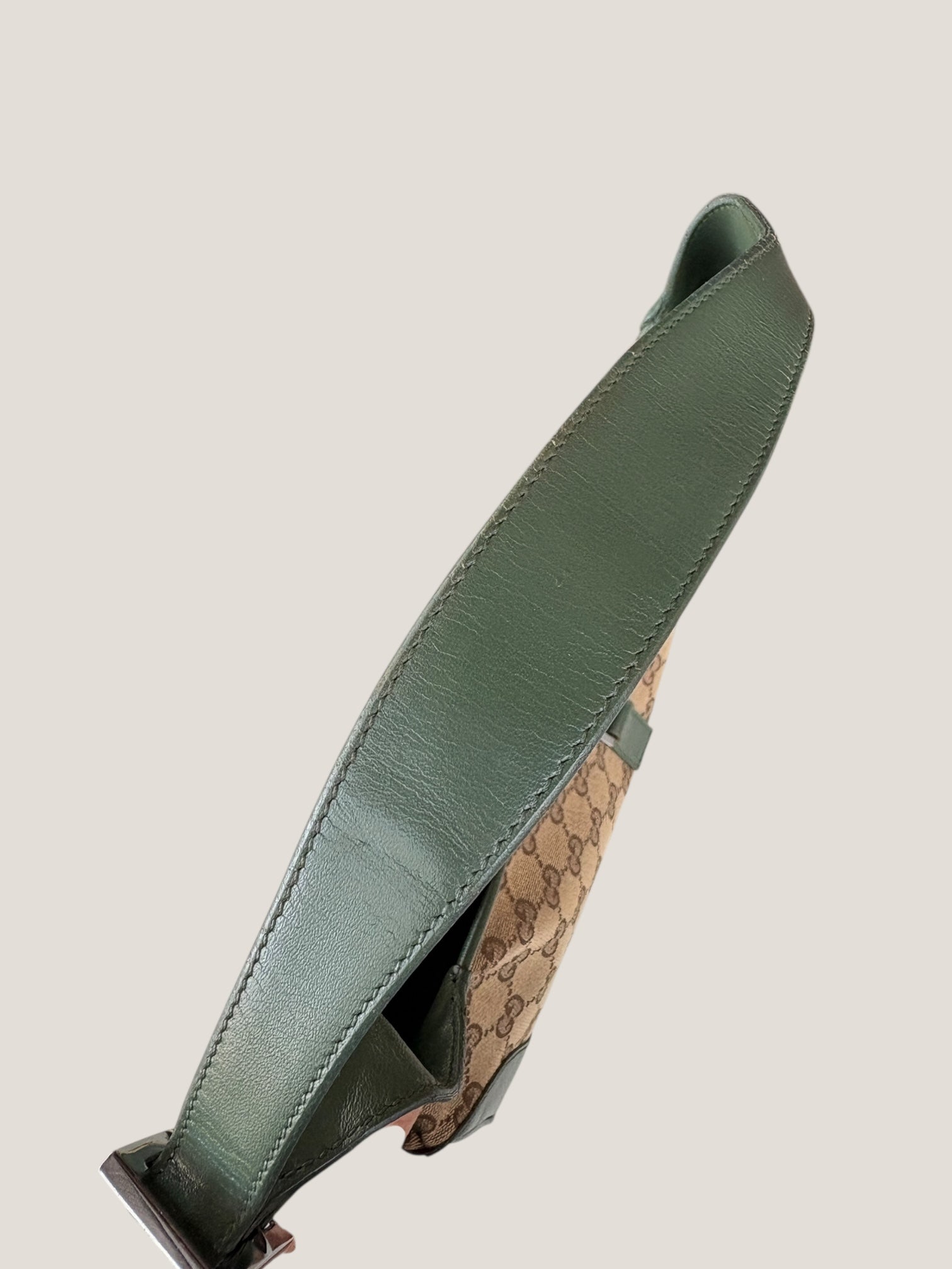 Gucci Jackie GG canvas con profili in pelle verde