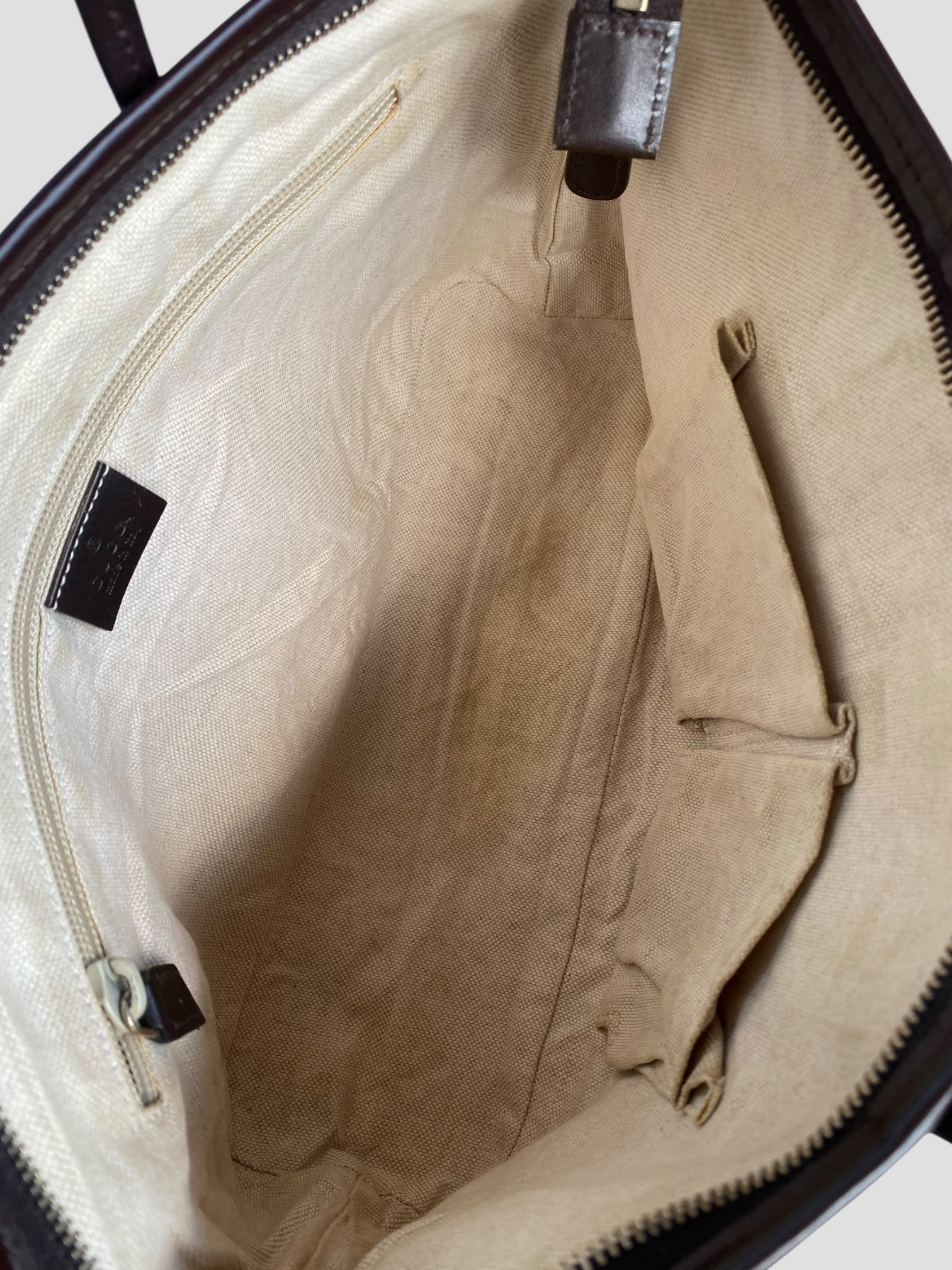 Gucci tote GG canvas con manici lunghi in pelle marrone
