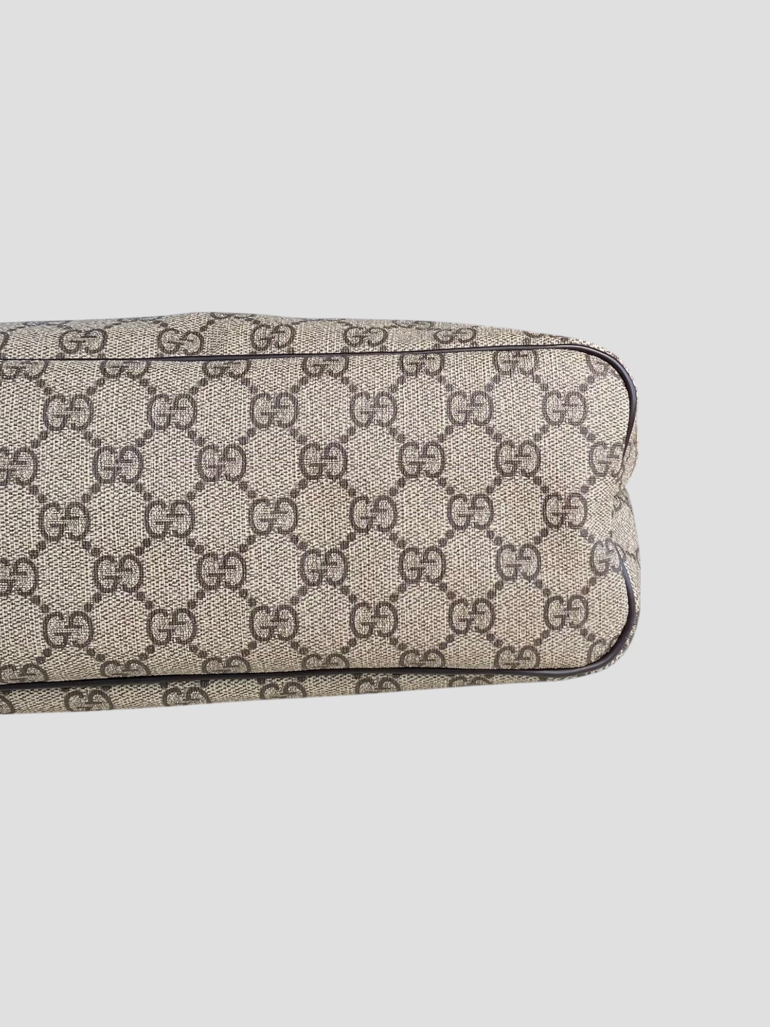 Gucci tote GG canvas con manici lunghi in pelle marrone