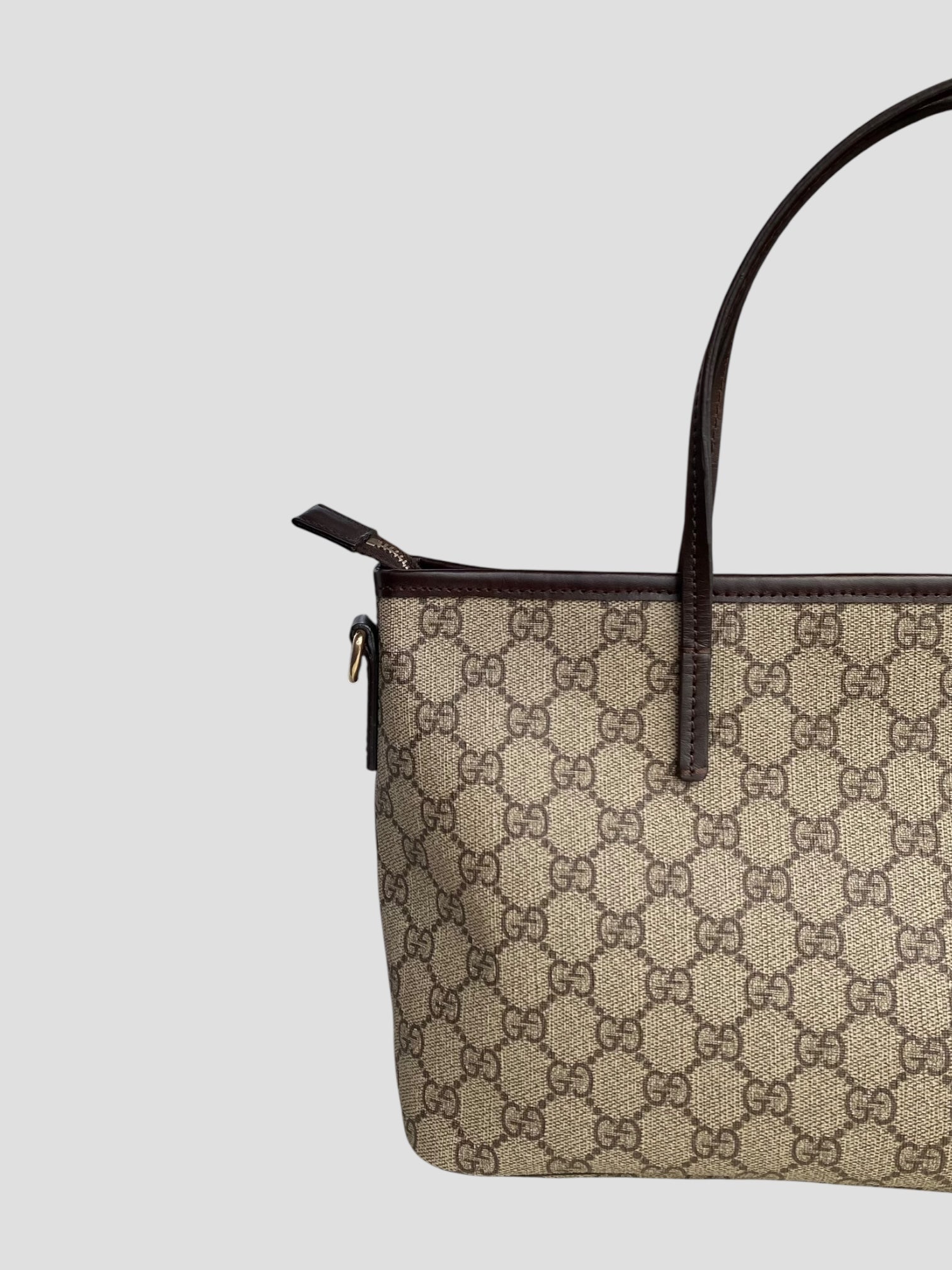 Gucci tote GG canvas con manici lunghi in pelle marrone