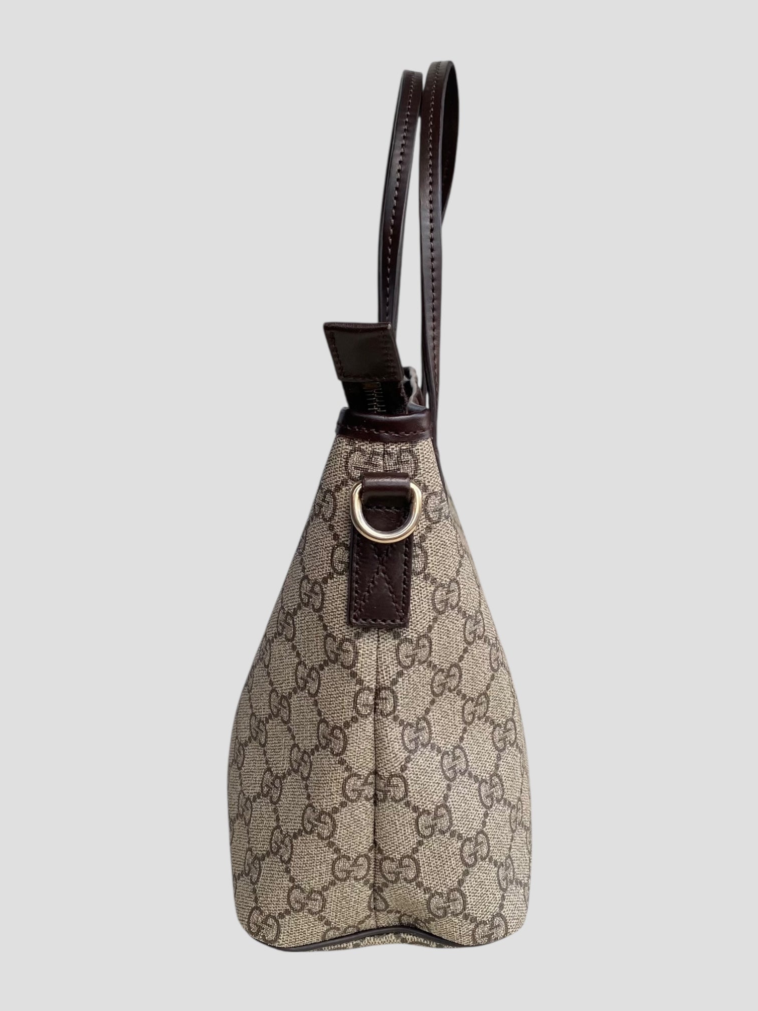 Gucci tote GG canvas con manici lunghi in pelle marrone