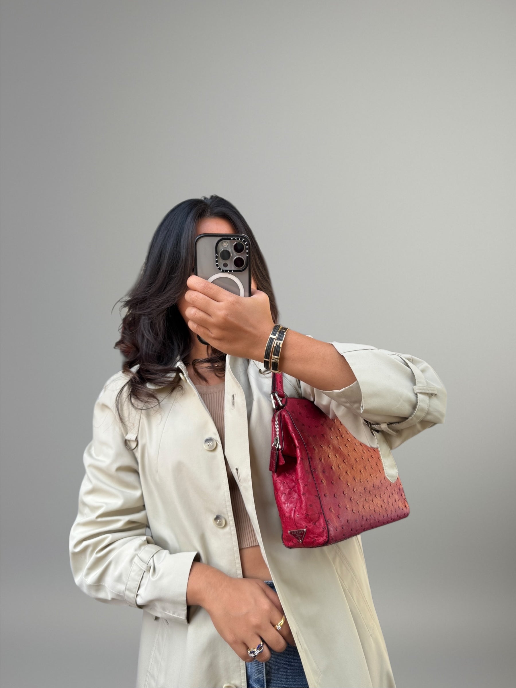 PRADA Borsa in pelle di struzzo rosso