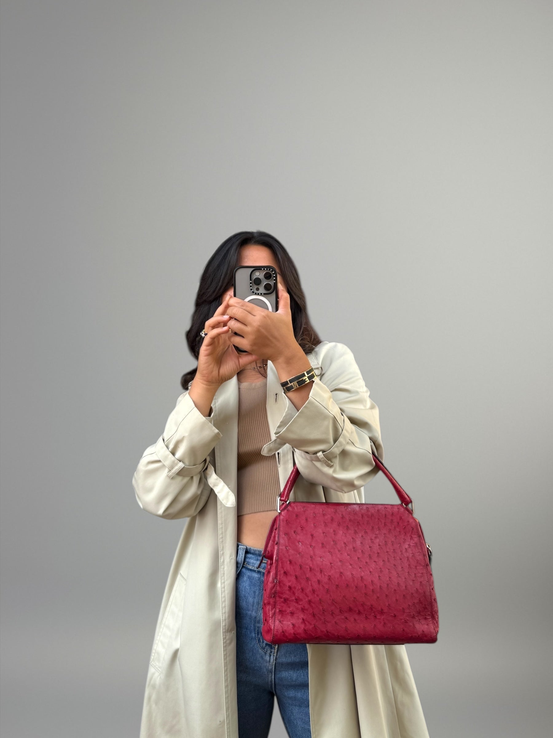 PRADA Borsa in pelle di struzzo rosso