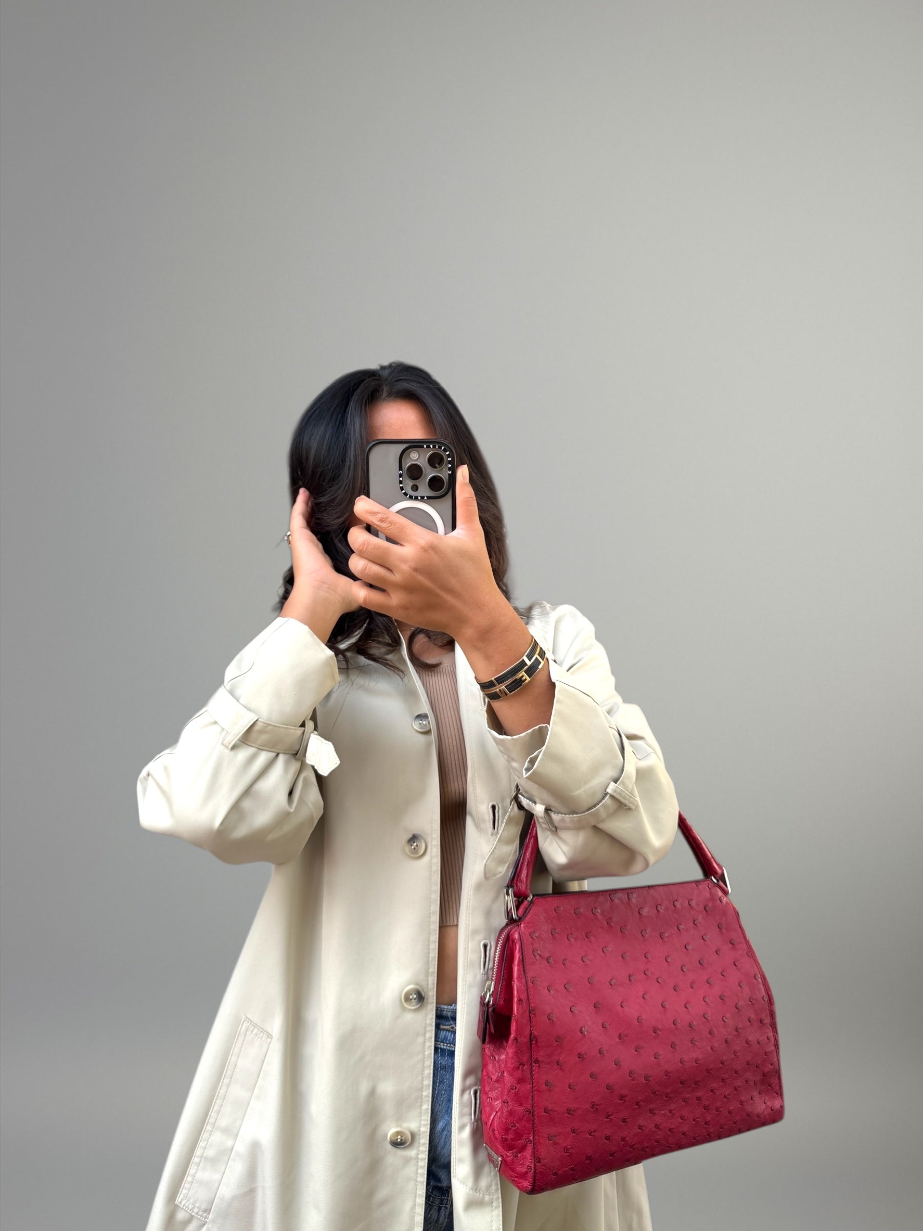 PRADA Borsa in pelle di struzzo rosso