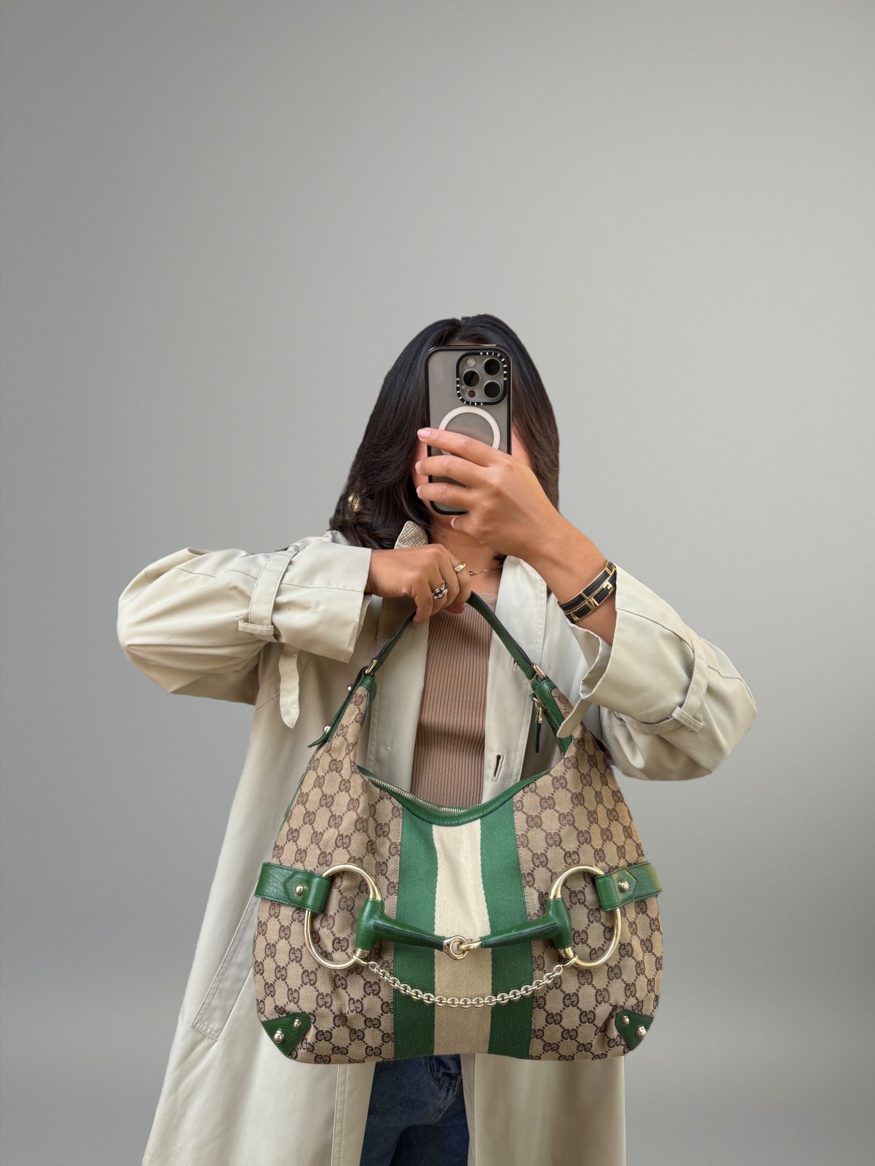 Gucci Horsebit Hobo GG Canvas Verde