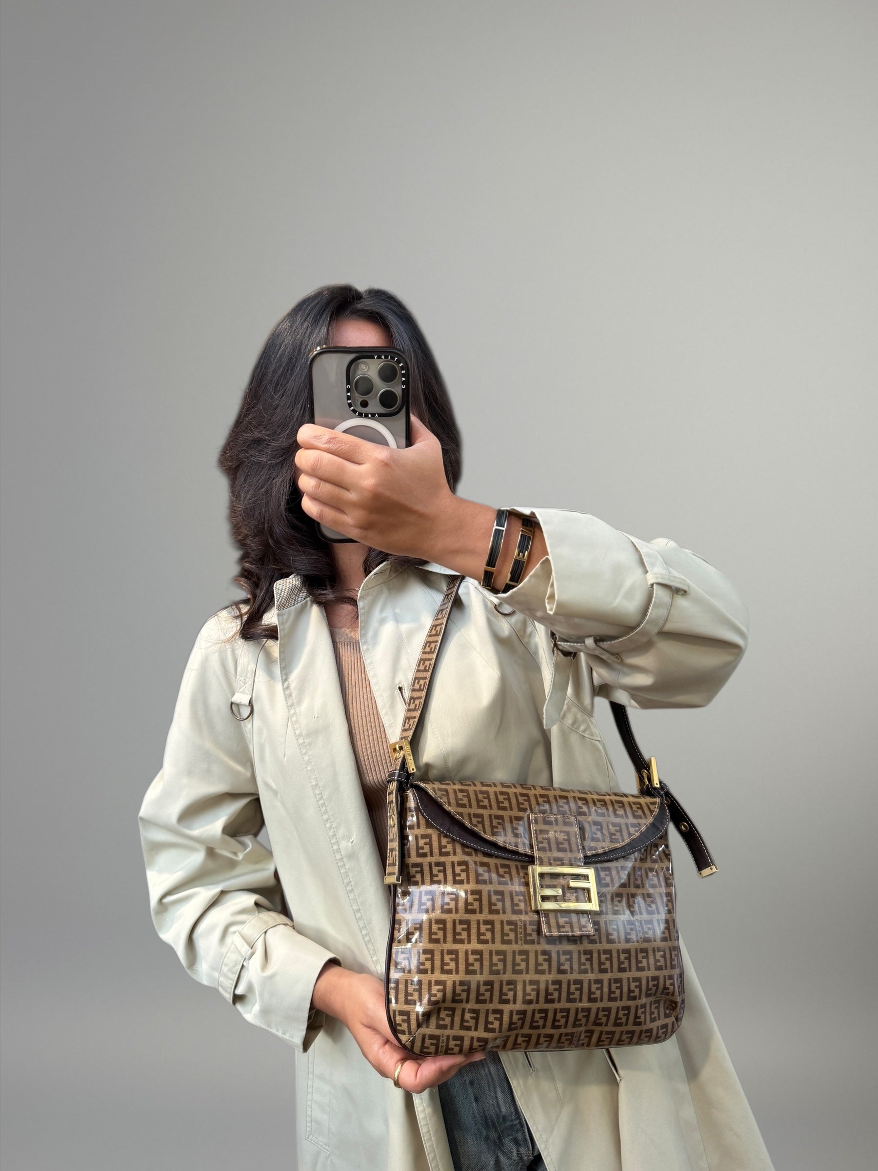 FENDI Baguette Monogram Crystal Marrone