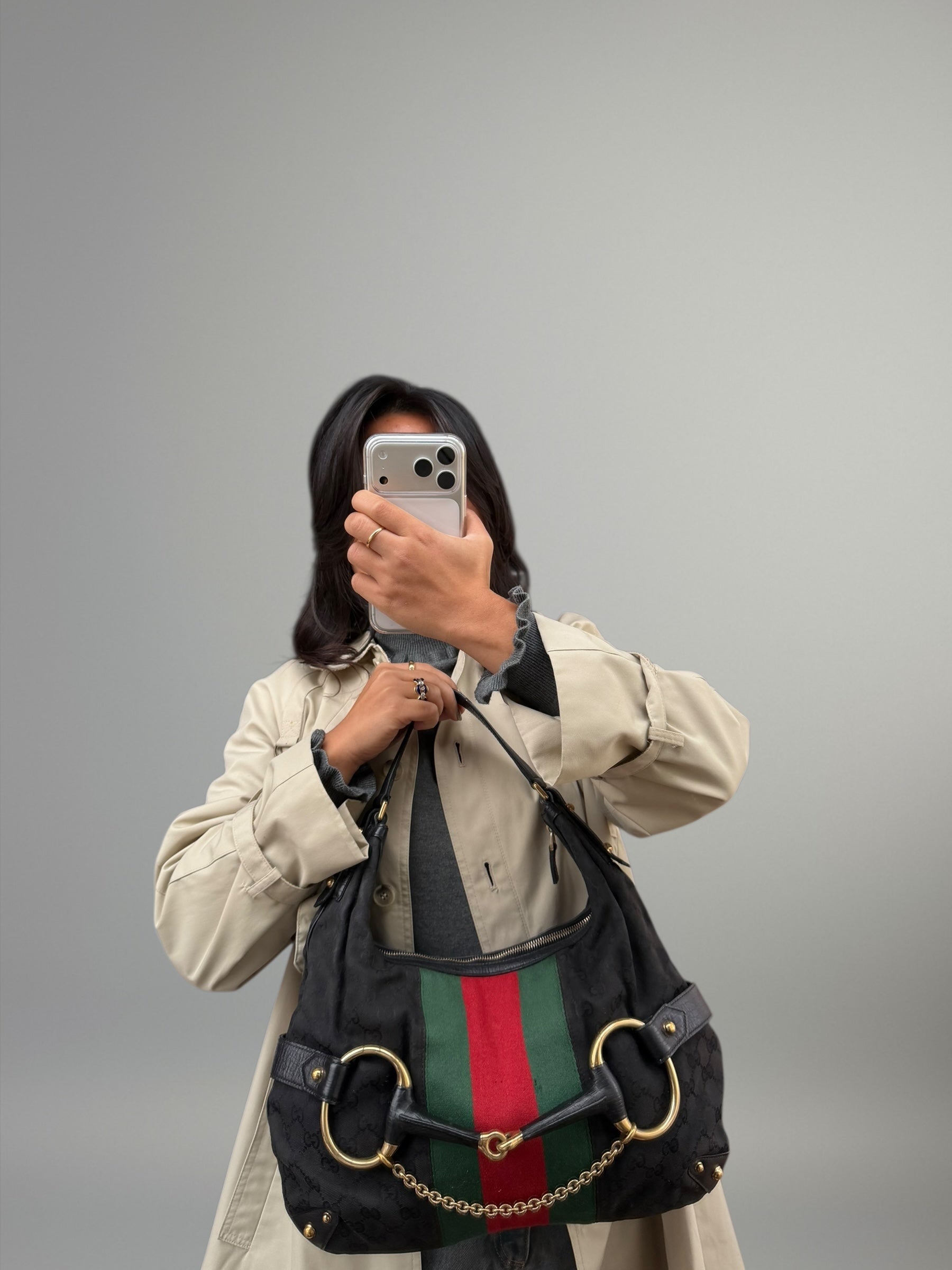 Gucci GG canvas nera Horsebit chain