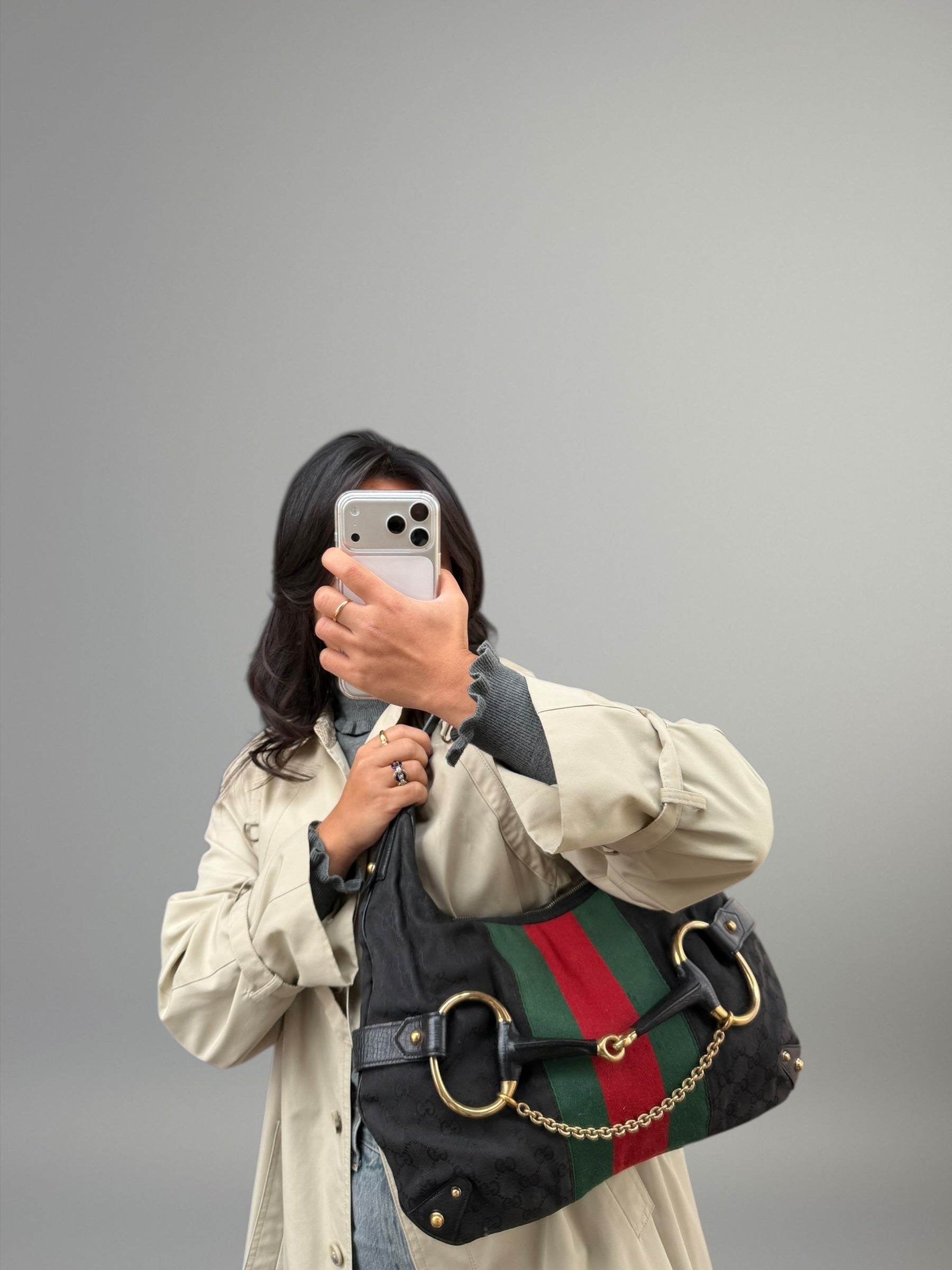 Gucci GG canvas nera Horsebit chain