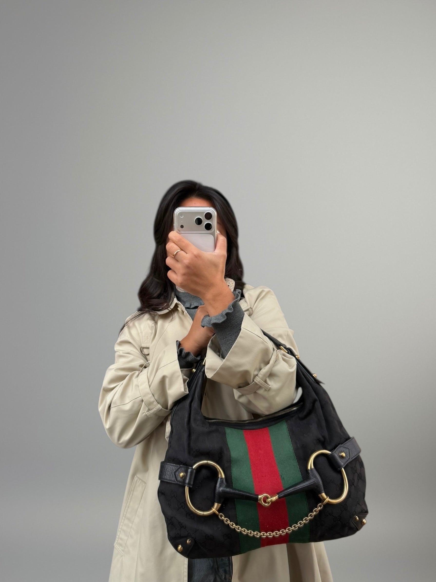 Gucci GG canvas nera Horsebit chain