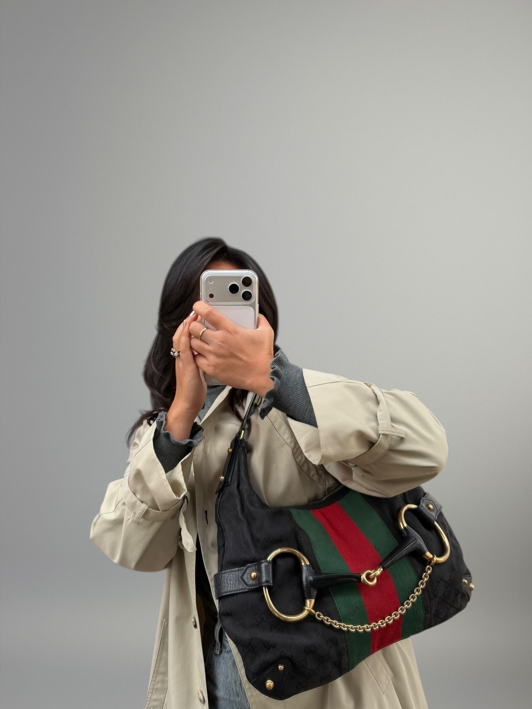 Gucci GG canvas nera Horsebit chain