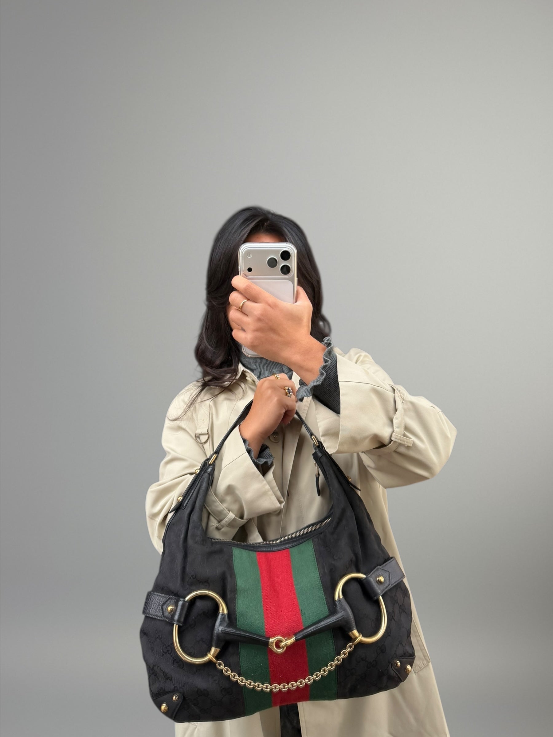 Gucci GG canvas nera Horsebit chain