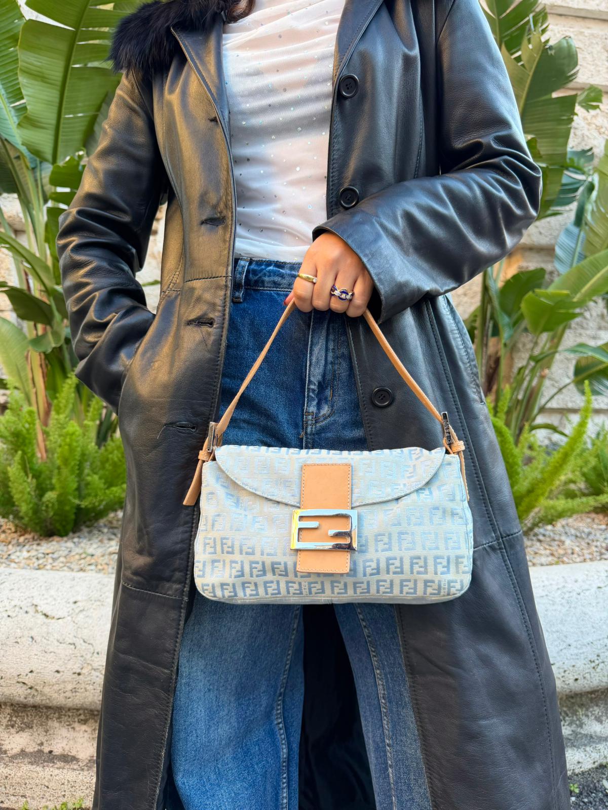 Fendi Baguette Monogram Jacquard Azzurro