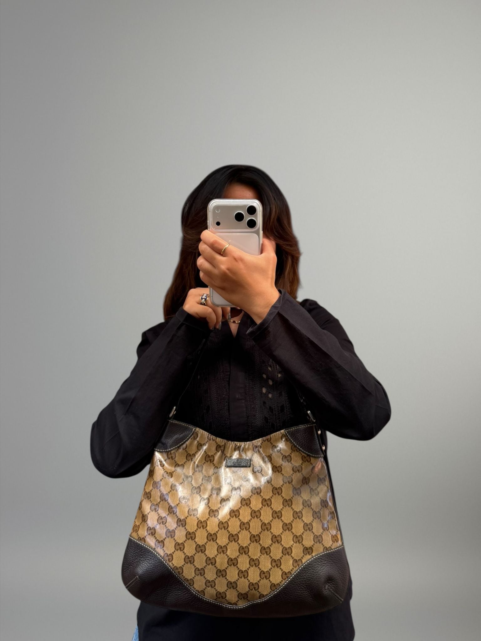 Gucci Crystal GG Canvas Hobo