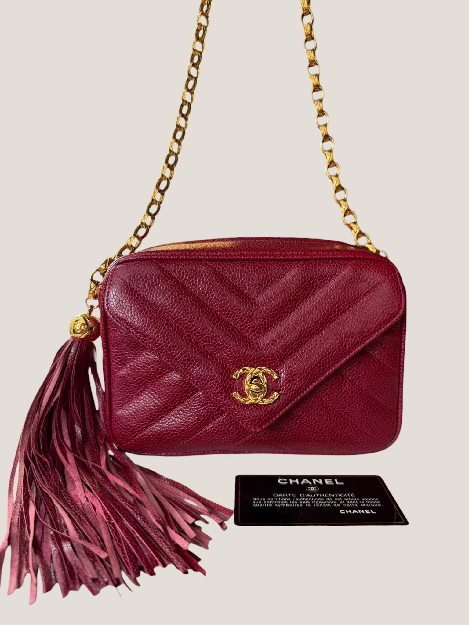 Chanel Vintage Caviar Chevron Camera Bag