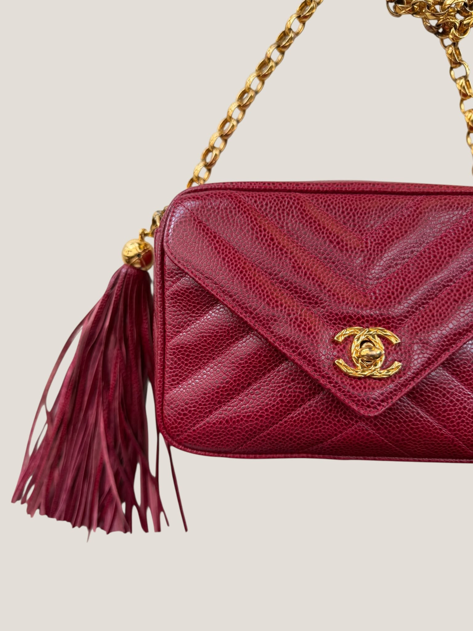 Chanel Vintage Caviar Chevron Camera Bag