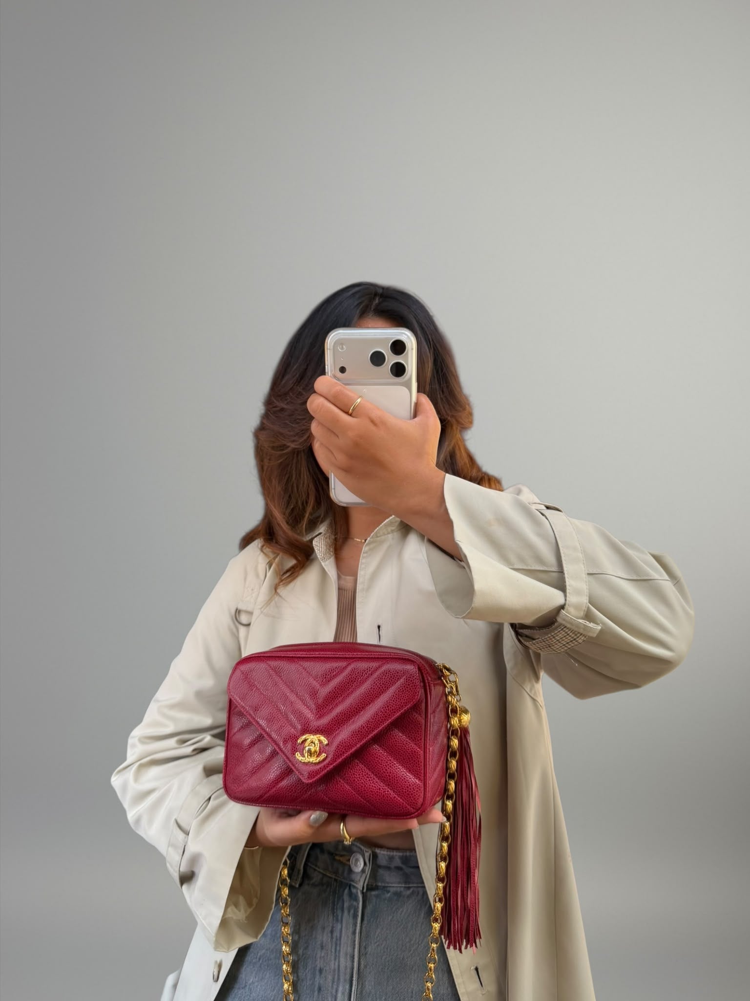 Chanel Vintage Caviar Chevron Camera Bag