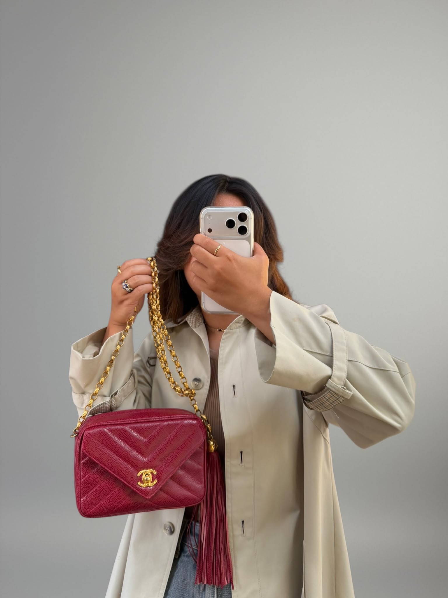 Chanel Vintage Caviar Chevron Camera Bag