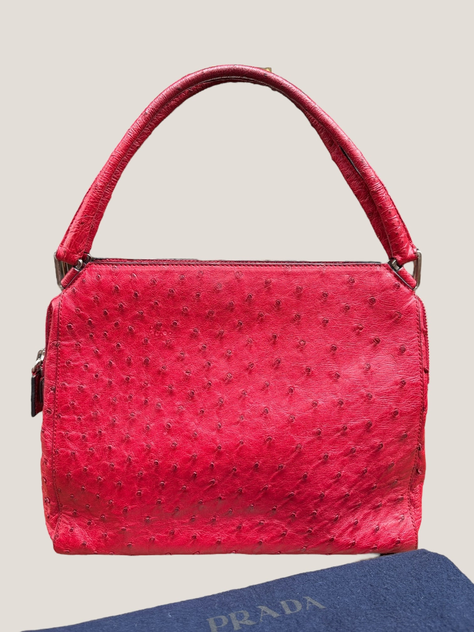 PRADA Borsa in pelle di struzzo rosso