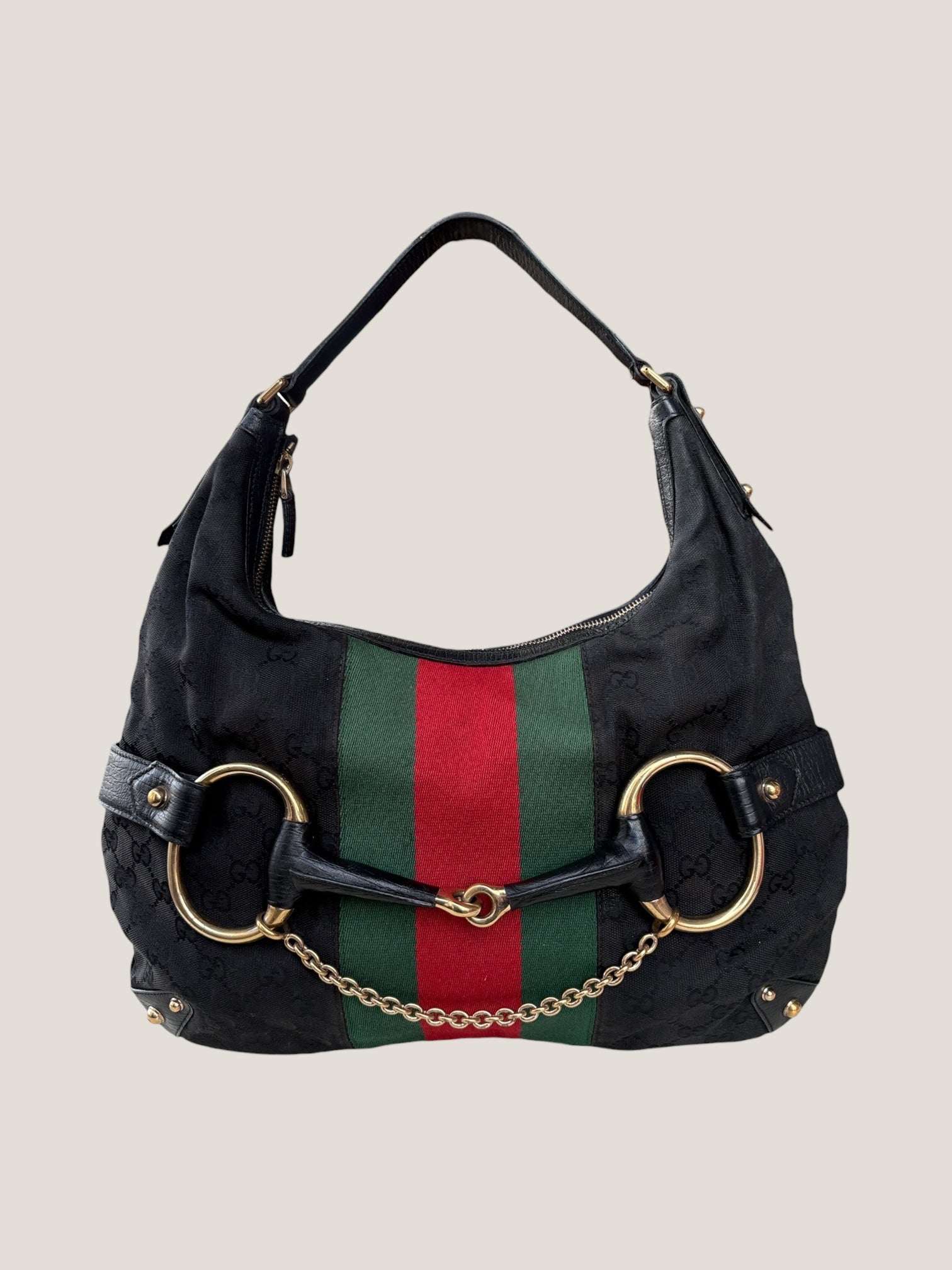 Gucci GG canvas nera Horsebit chain