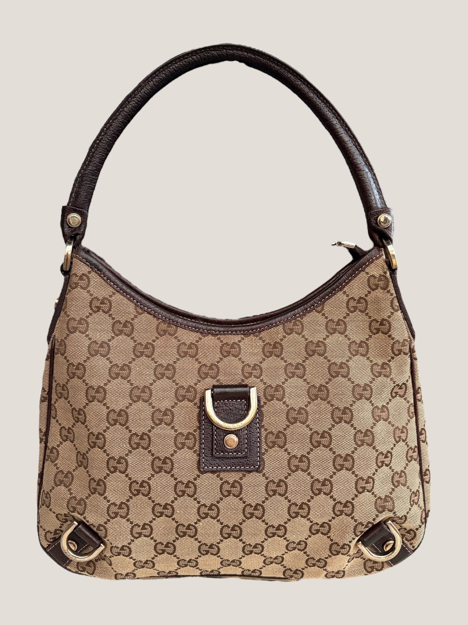 GUCCI Hobo D Ring GG Canvas Marrone