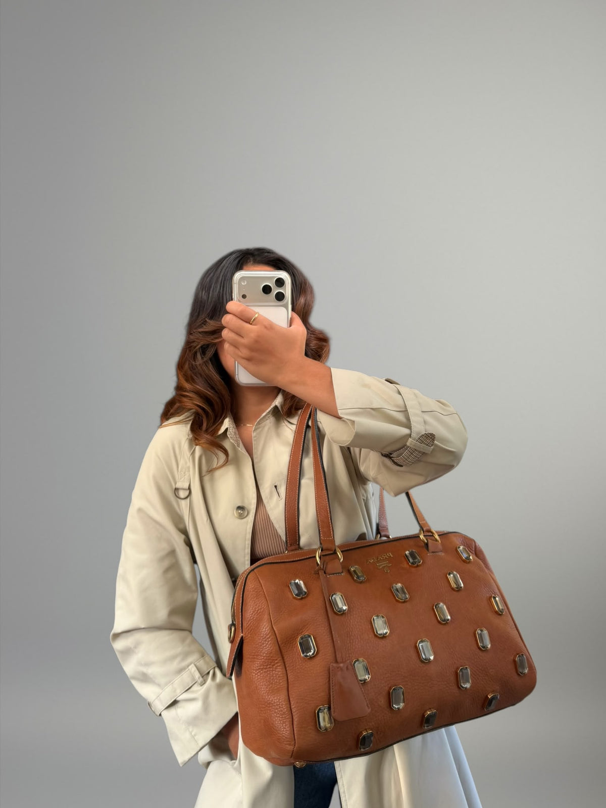 Prada Cervo Bauletto con Cristalli