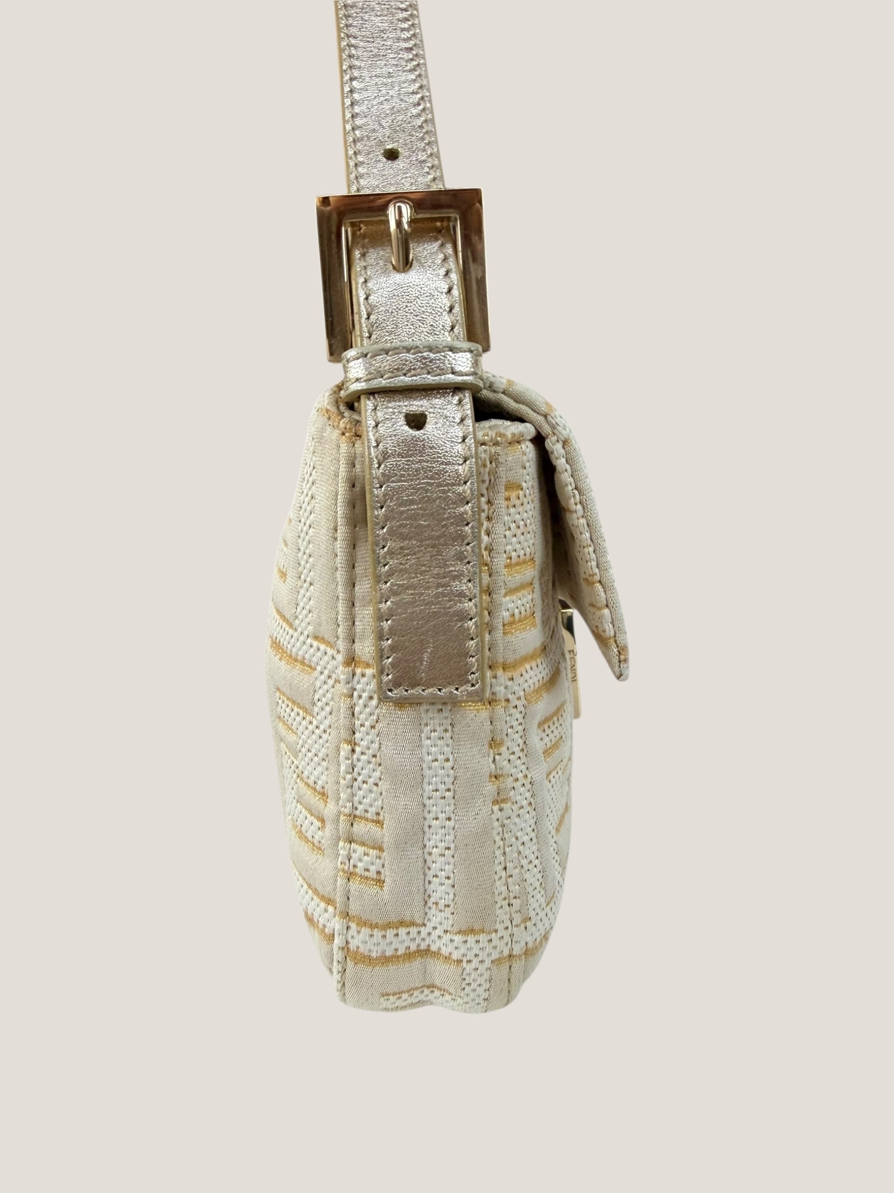 Fendi Baguette FF Jacquard Argento e Oro