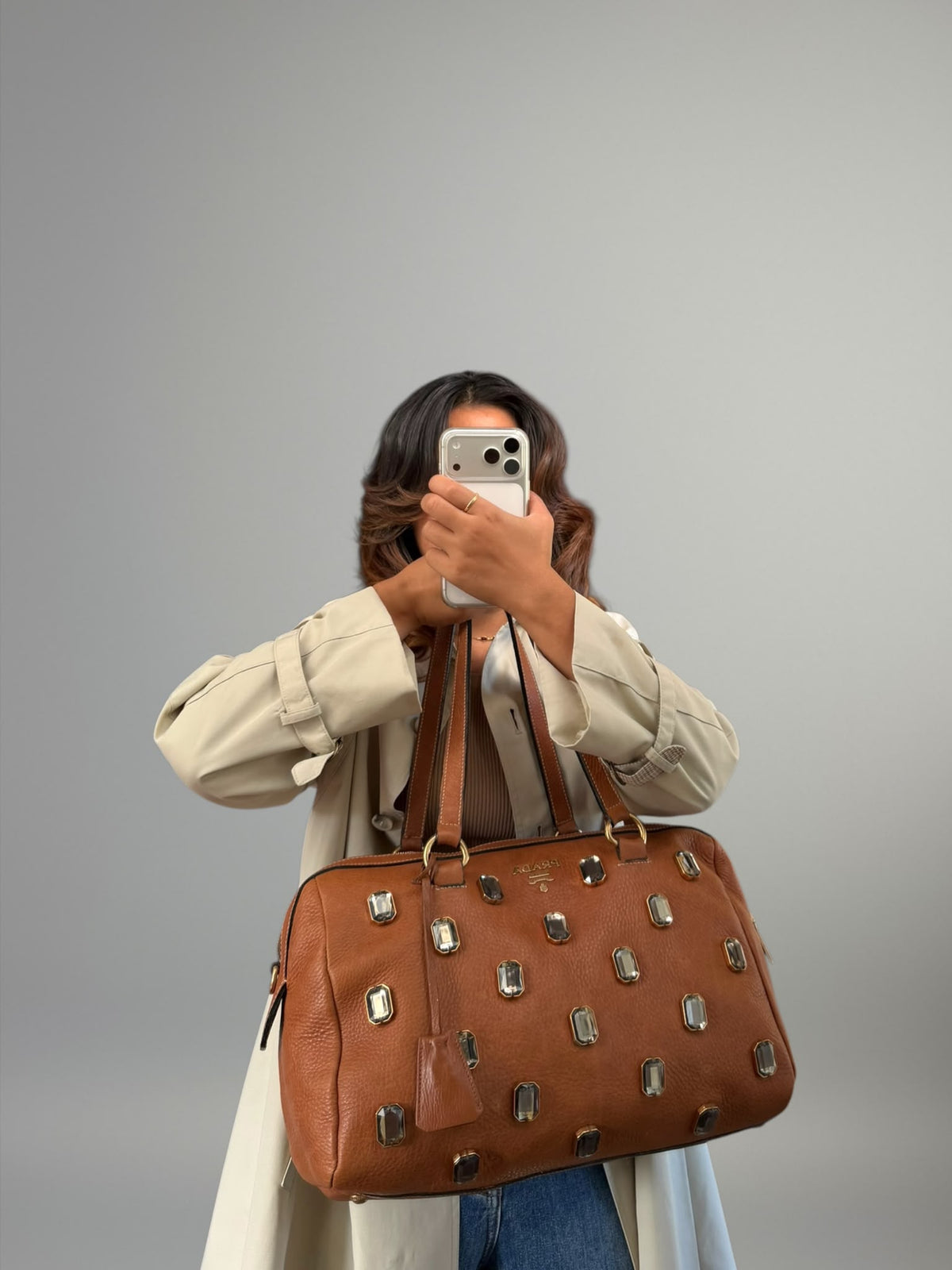 Prada Cervo Bauletto con Cristalli