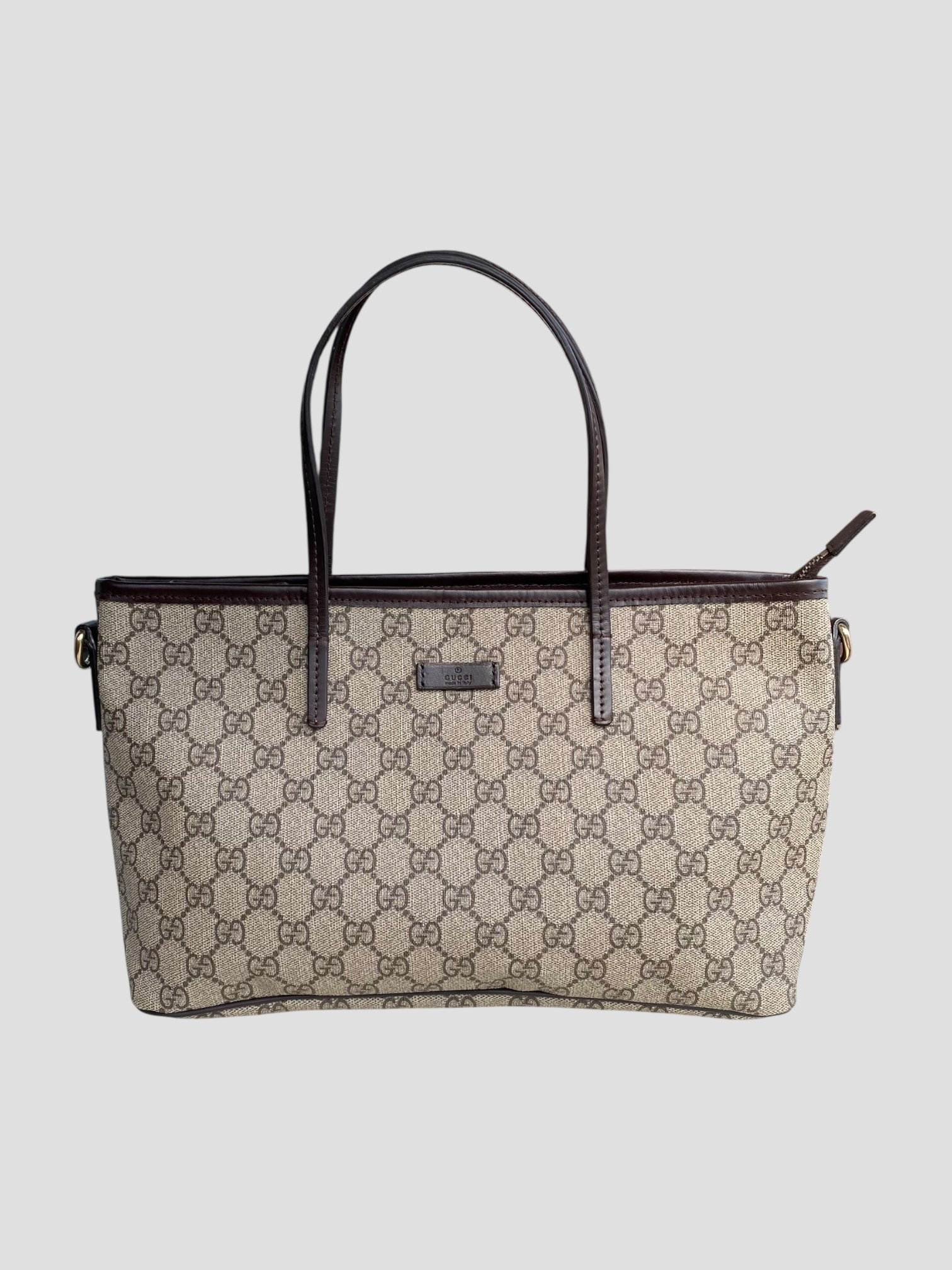 Gucci tote GG canvas con manici lunghi in pelle marrone