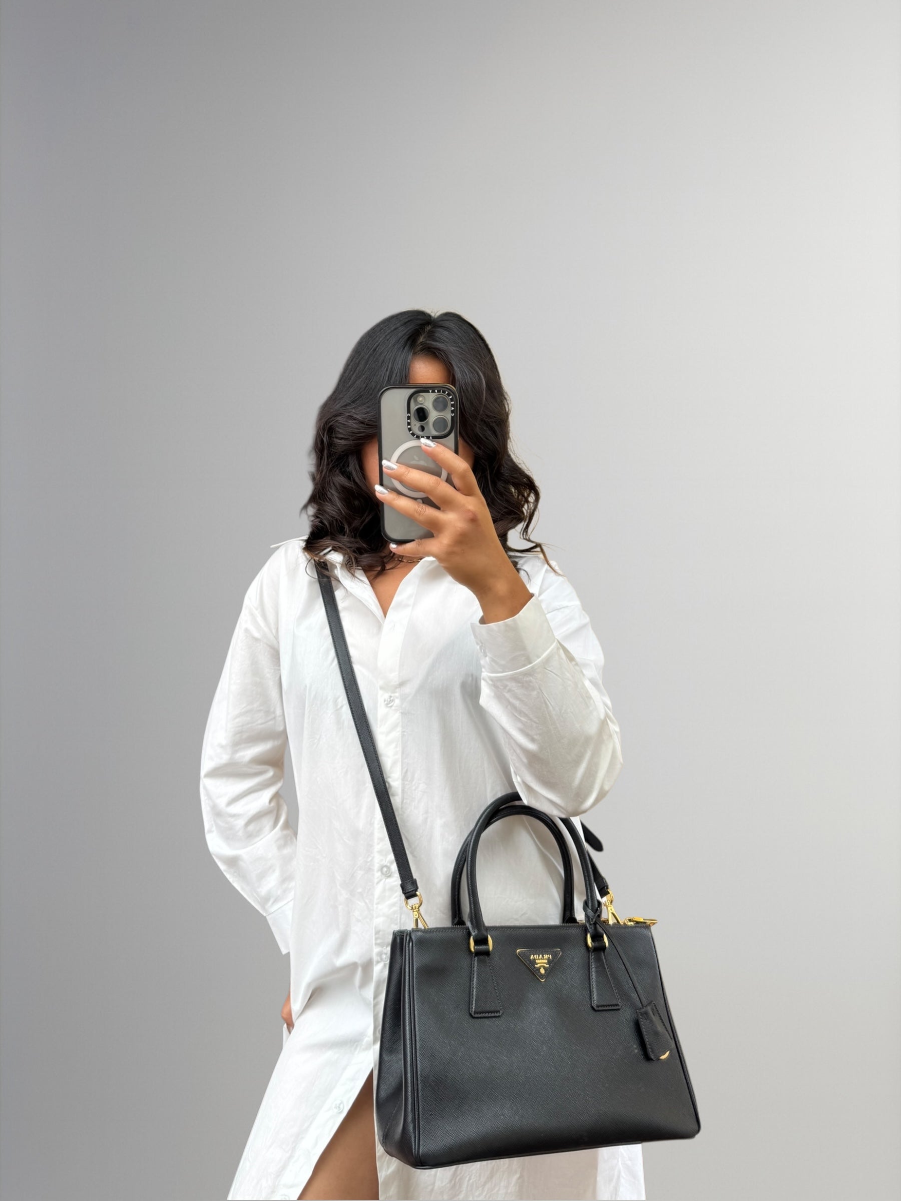 Prada Galleria Tote 25 in pelle Saffiano nera