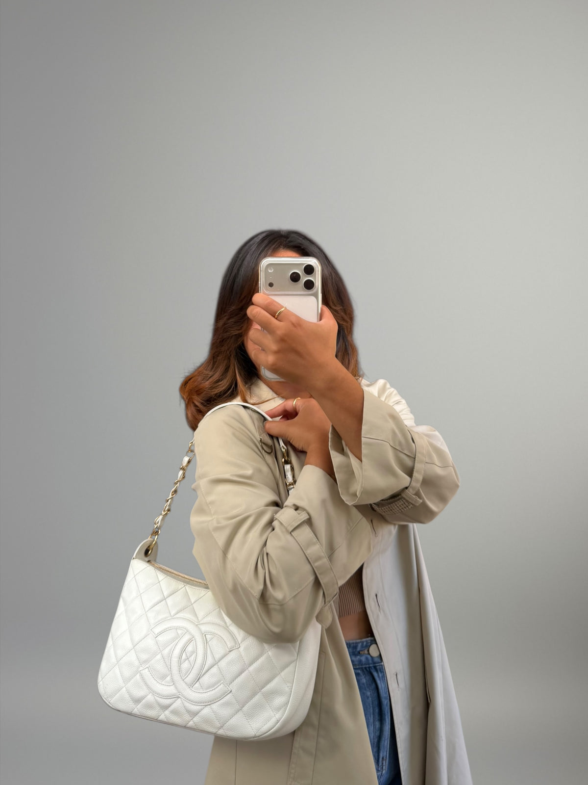 Chanel Hobo Matelassé Caviar Bianca