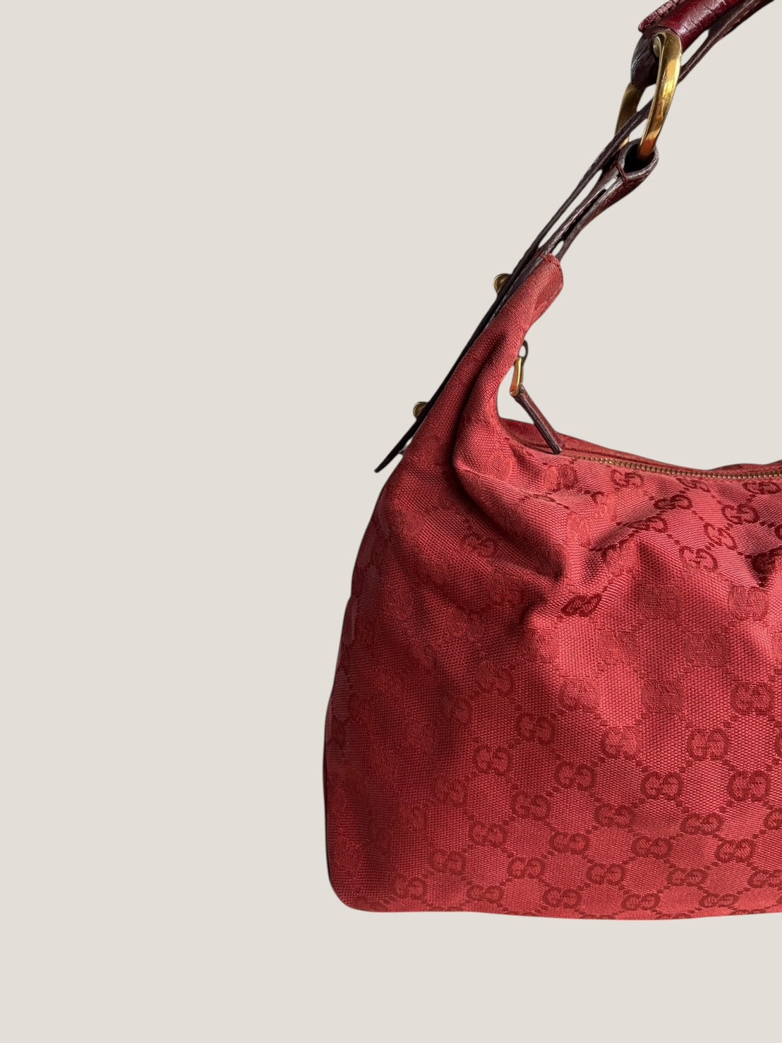 Gucci Hobo Horsebit in tessuto monogram rosso