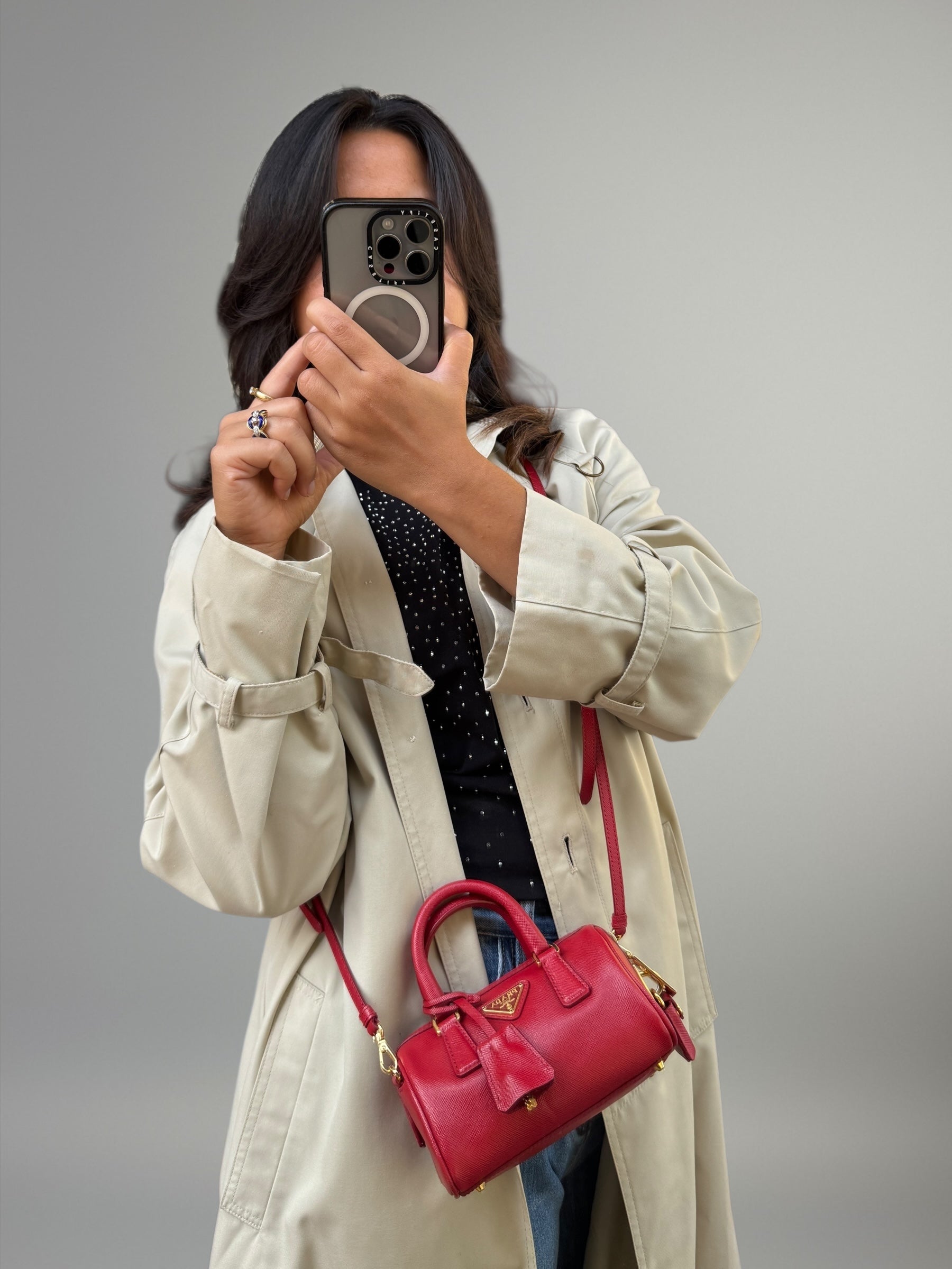 Prada Mini Bauletto in pelle Saffiano rossa