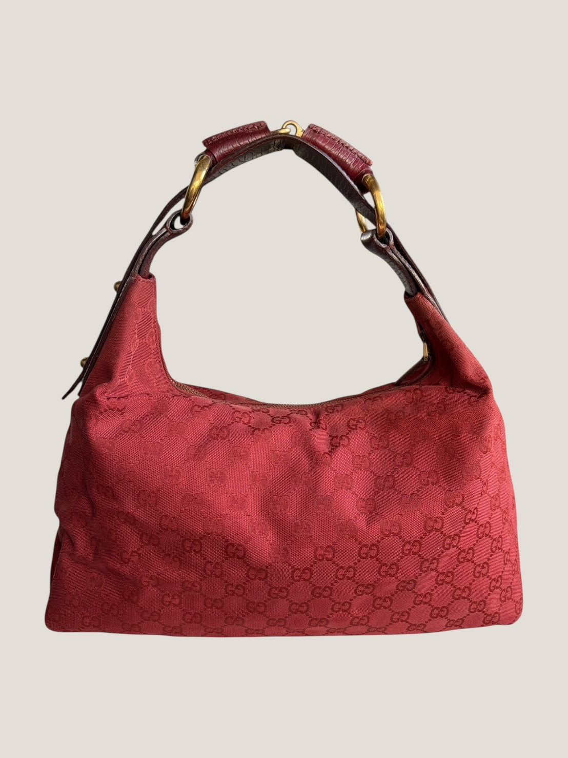 Gucci Hobo Horsebit in tessuto monogram rosso