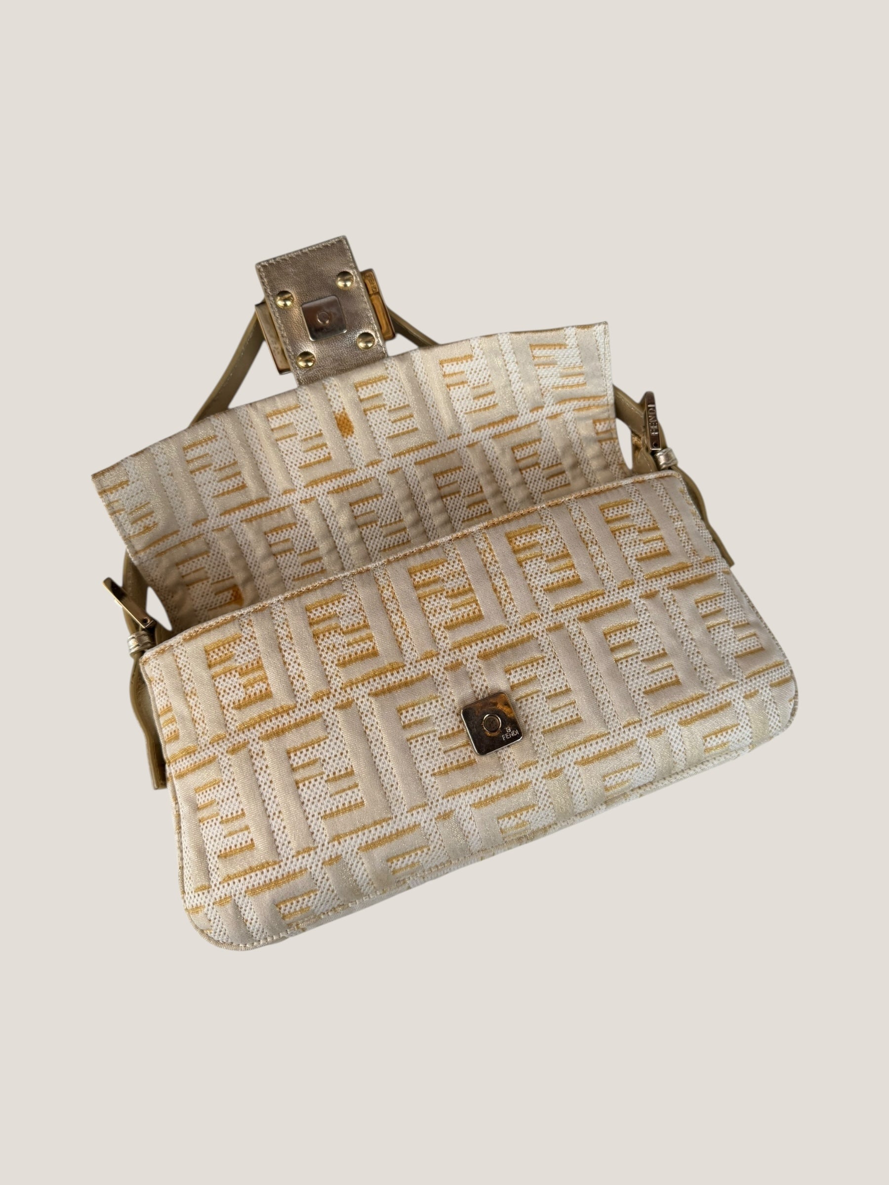 Fendi Baguette FF Jacquard Argento e Oro