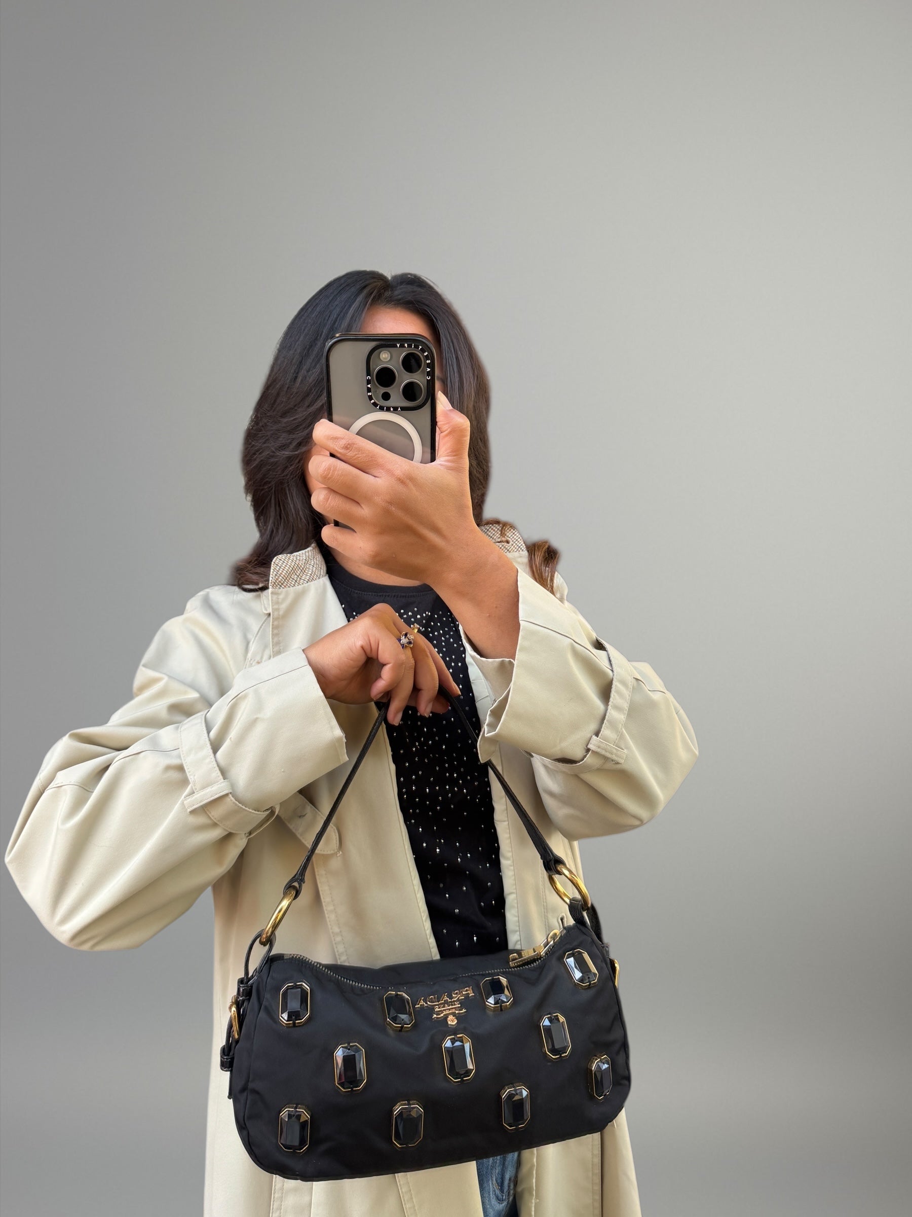 Prada Pochette con cristalli neri