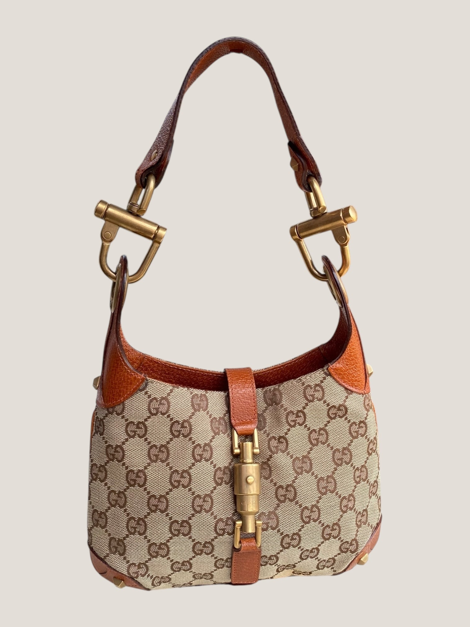 Gucci Jackie in tela GG con finiture in pelle cuoio