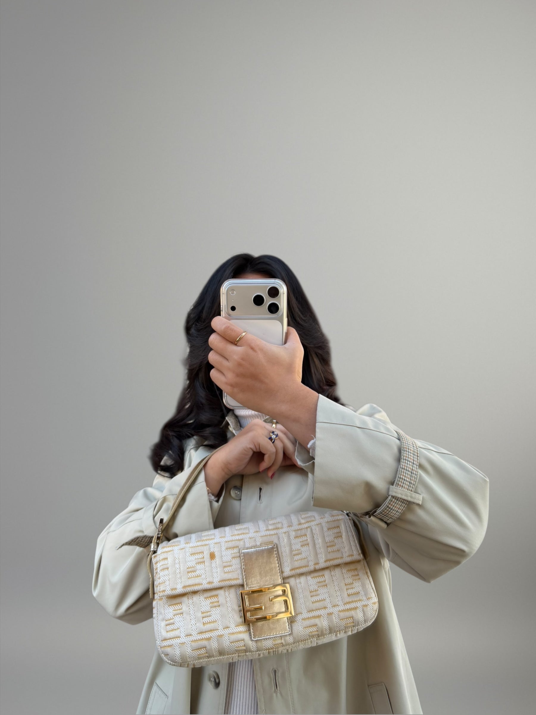 Fendi Baguette FF Jacquard Argento e Oro