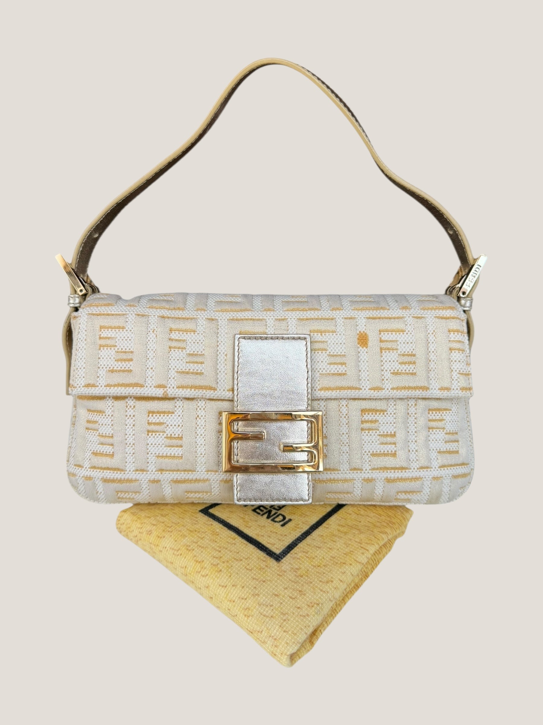 Fendi Baguette FF Jacquard Argento e Oro