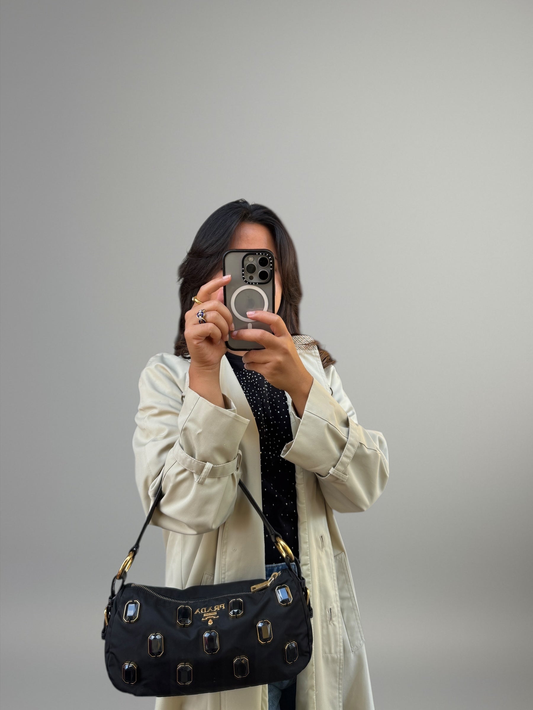 Prada Pochette con cristalli neri