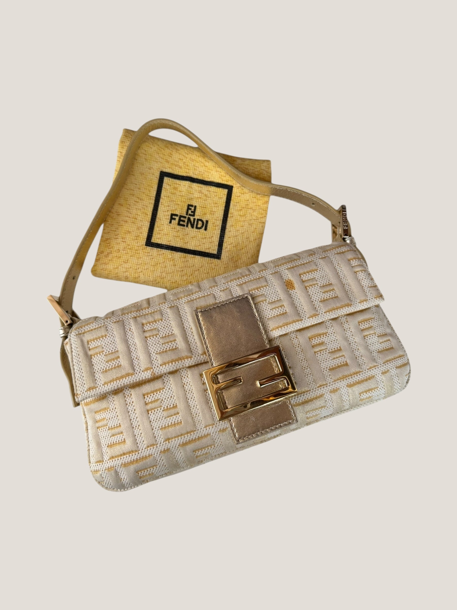 Fendi Baguette FF Jacquard Argento e Oro