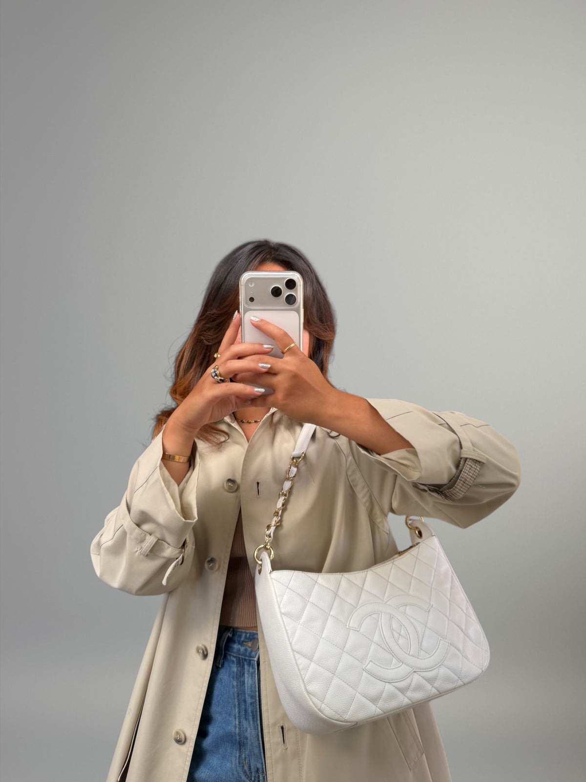 Chanel Hobo Matelassé Caviar Bianca